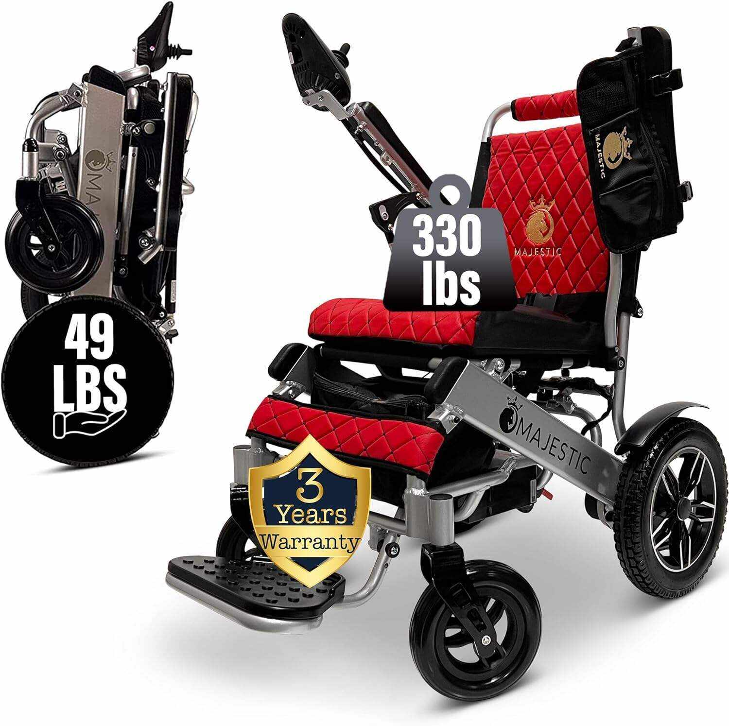 MALISA Electric Wheelchair for Adults, Portable All Terrain Lightweight Wheelchairs, Foldable Motorized Power Wheel Chair, Leather Seat (17.5