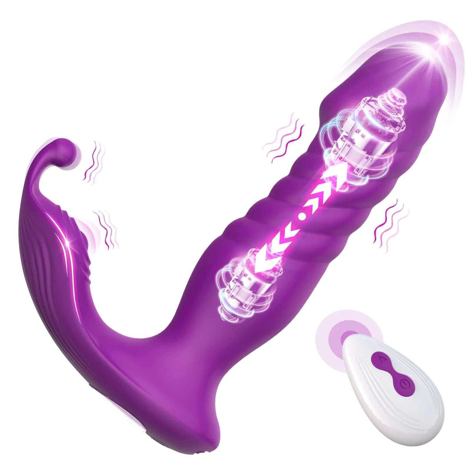 Wearable Tongue Licking G-Spot Vibrator – Remote Control Thrusting Dildo