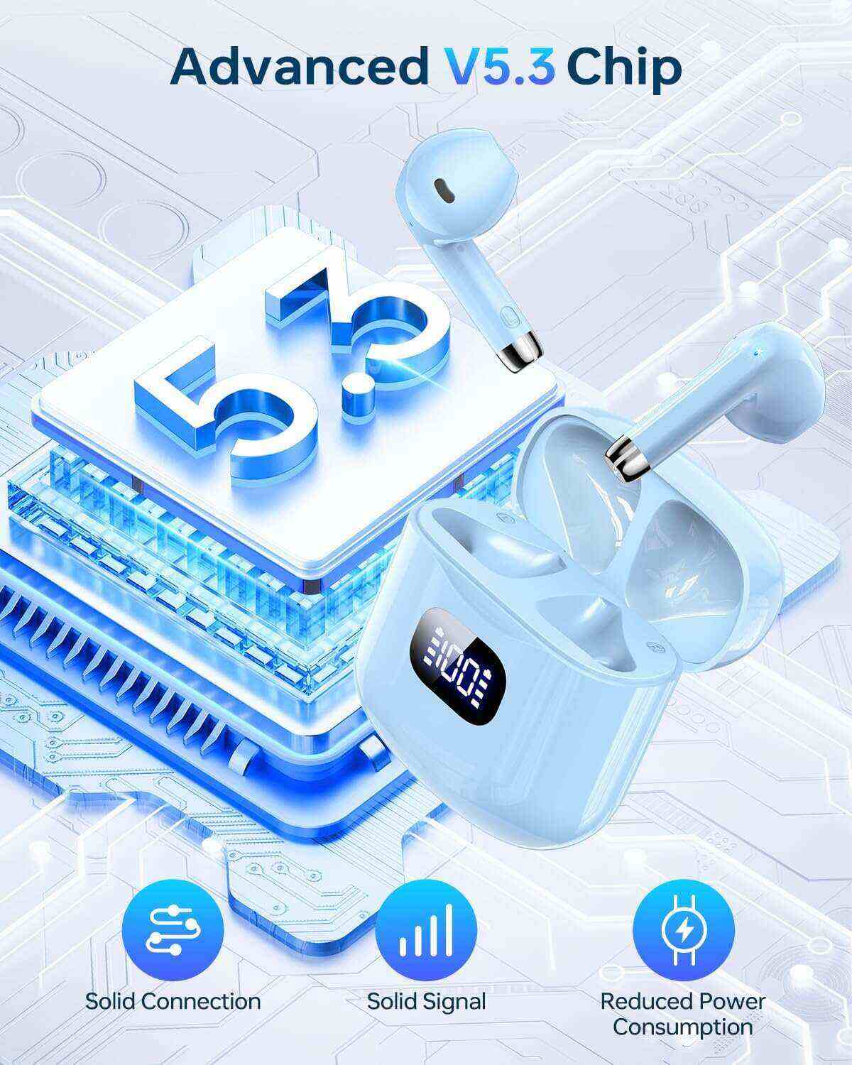 Wireless Earbuds, Bluetooth 5.3 Headphones 40Hrs Playtime with Charging Case, IPX5 Waterproof Stereo in-Ear Earphones with Microphone for iOS Android Cell Phone Sports Workout, Black