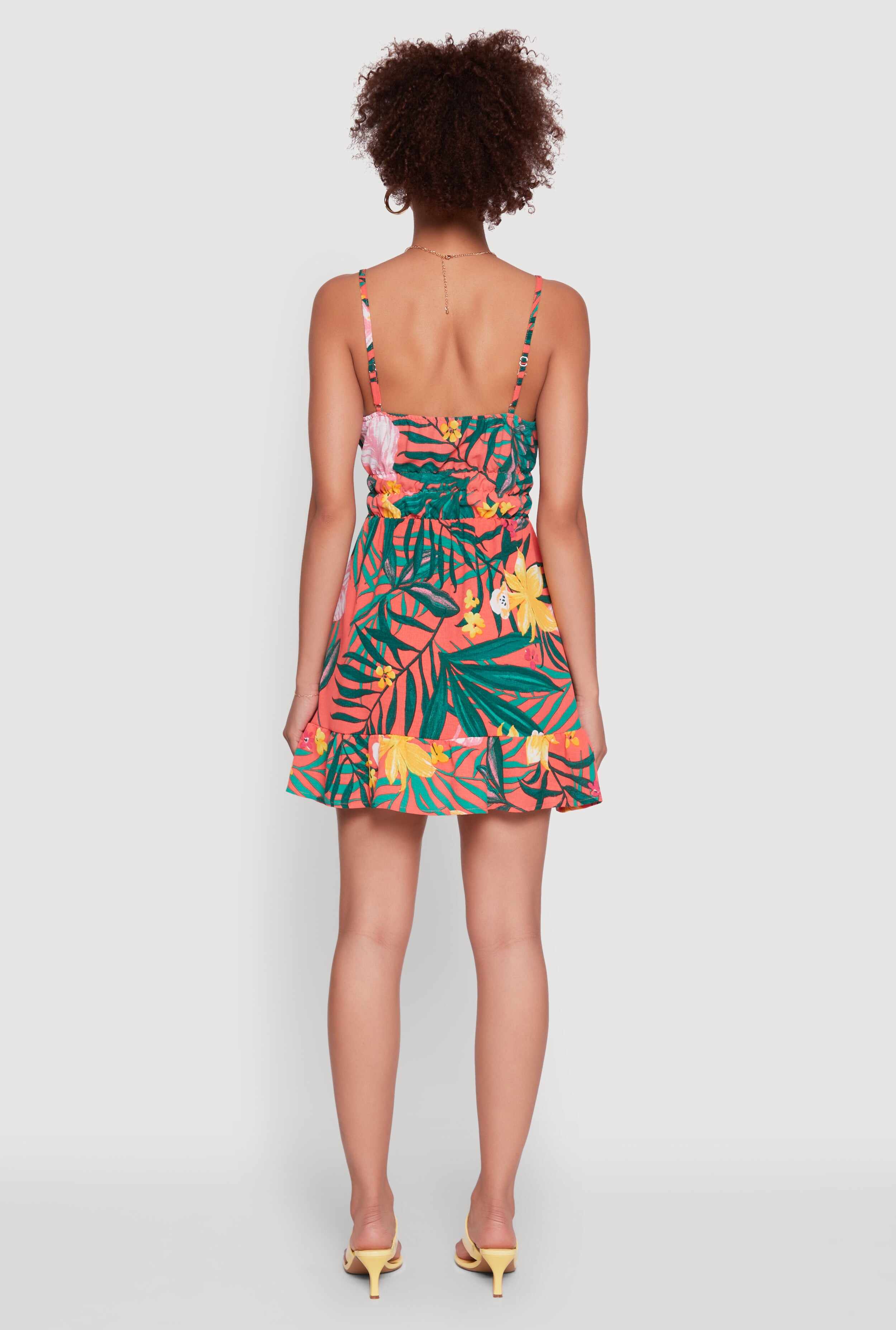 Tropical Floral Plunge Neck Sundress