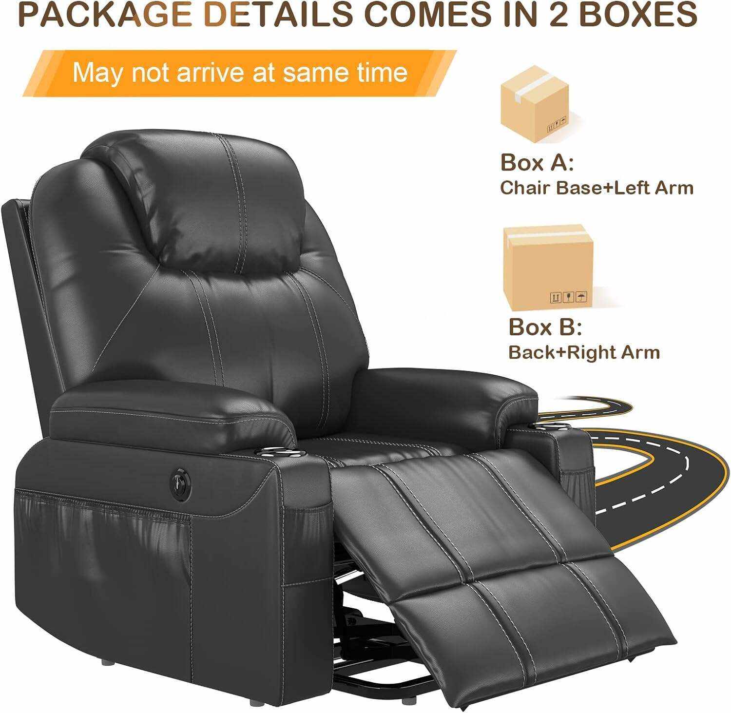 YONISEE Lar2ge Lift Chairs Recliner for Elderly - Power Fabric Lift Chair Modern with Massage and Heat, Extended Footrest, 3 Positions, 2 Side Pockets, and Cup Holders, USB Ports, Coffee Color