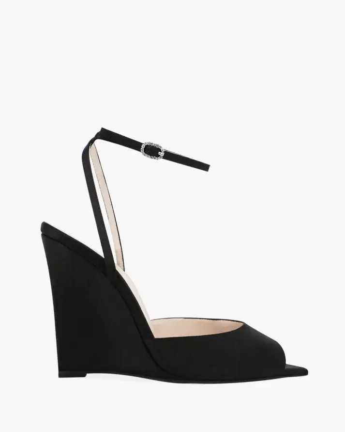 Luxury Satin Wedge Sandal with Crystal Buckle