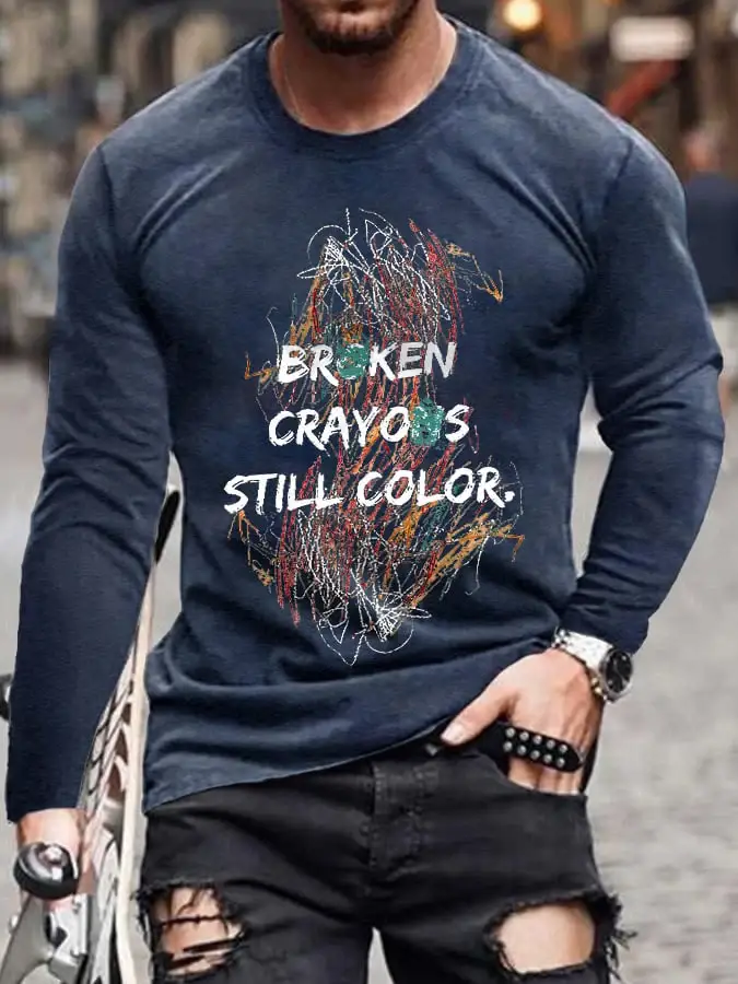 Retro Broken Crayons Still Color Print T-Shirt