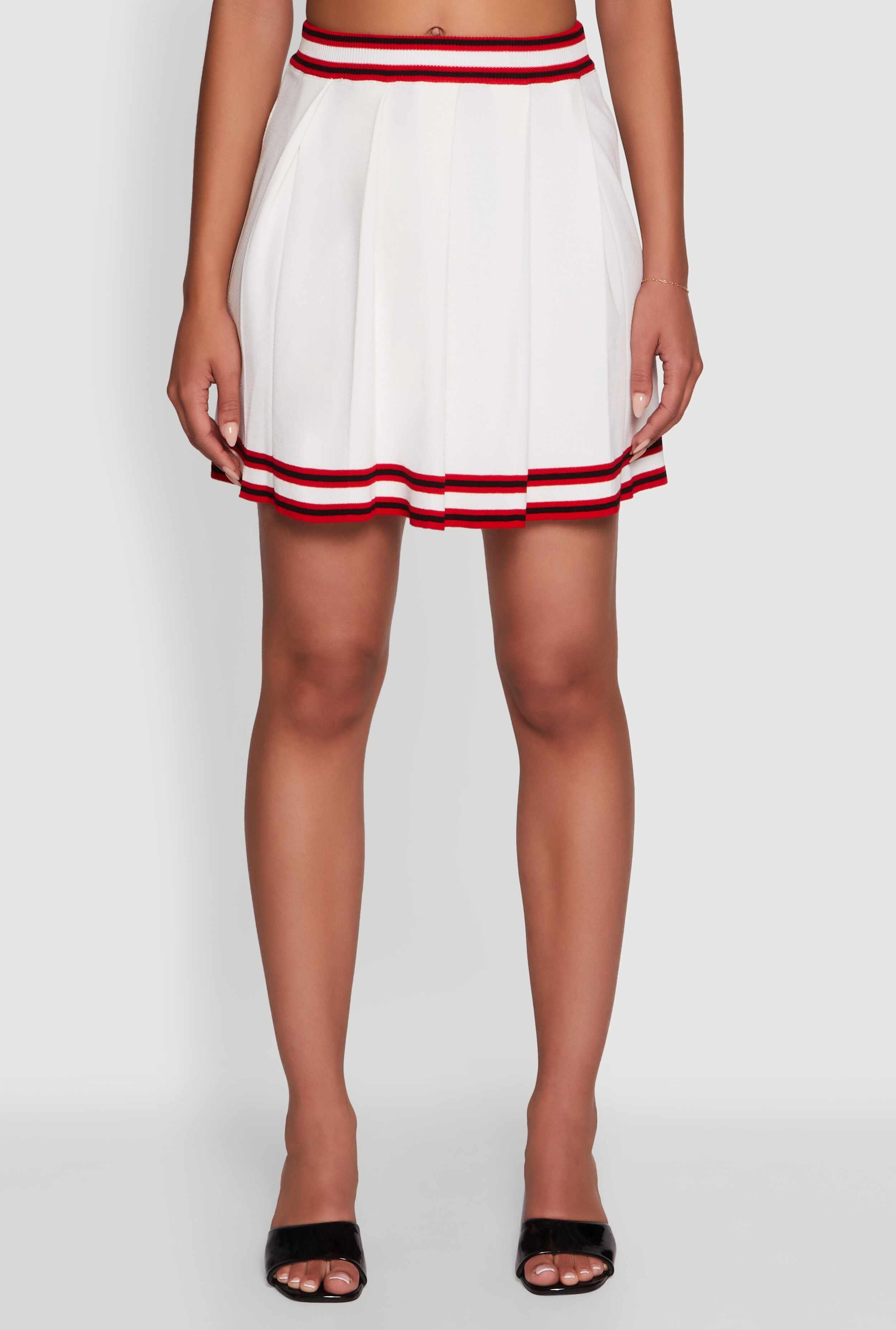 Daisy High Waisted Pleated Skirt with Varsity Stripe Detail