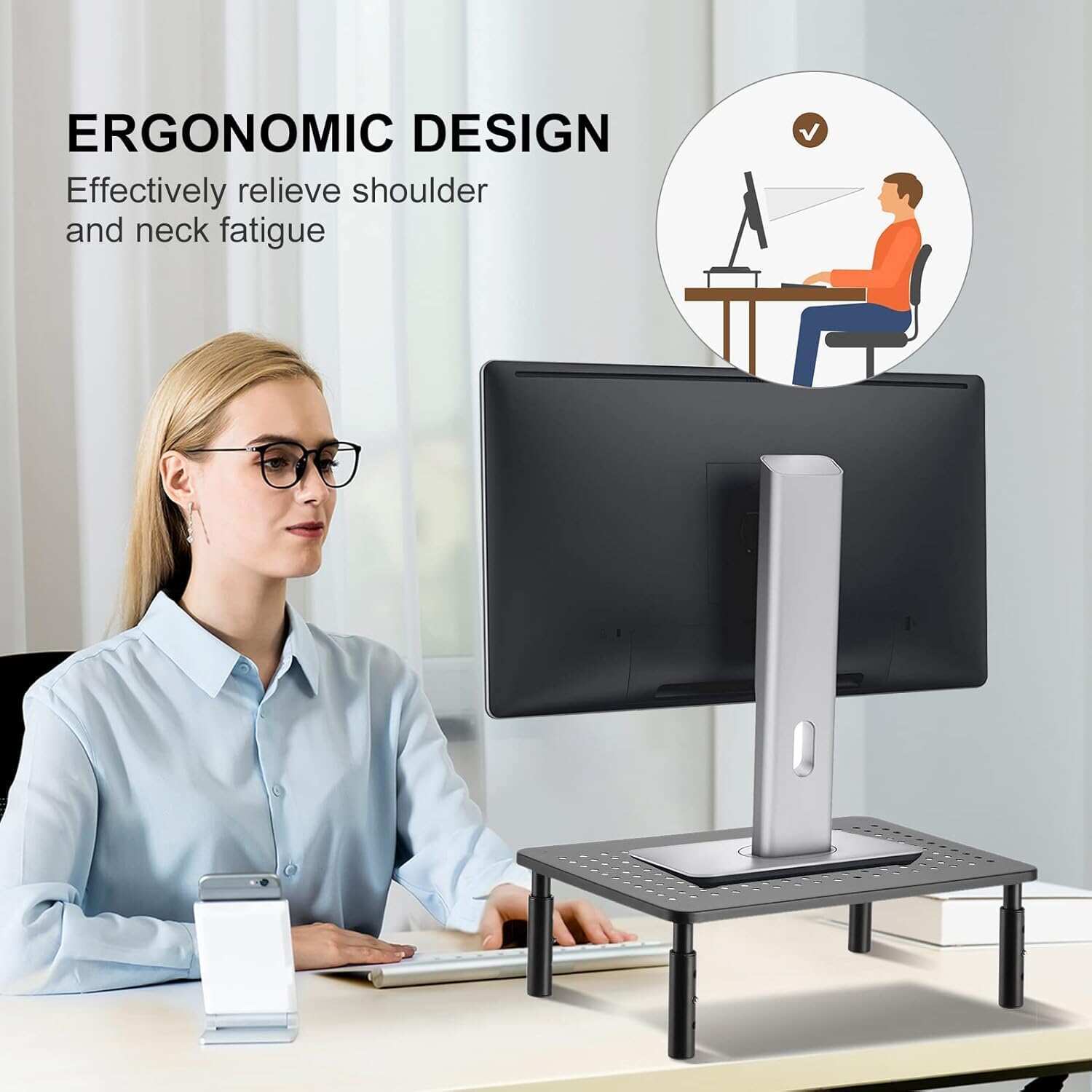 Computer Monitor Stand Riser,Monitor Riser for Laptop, Printer, Notebook and All Flat Screen TV Display with Vented Platform,3 Height Adjustable Laptop Riser,1 Pack,Black(MST003)