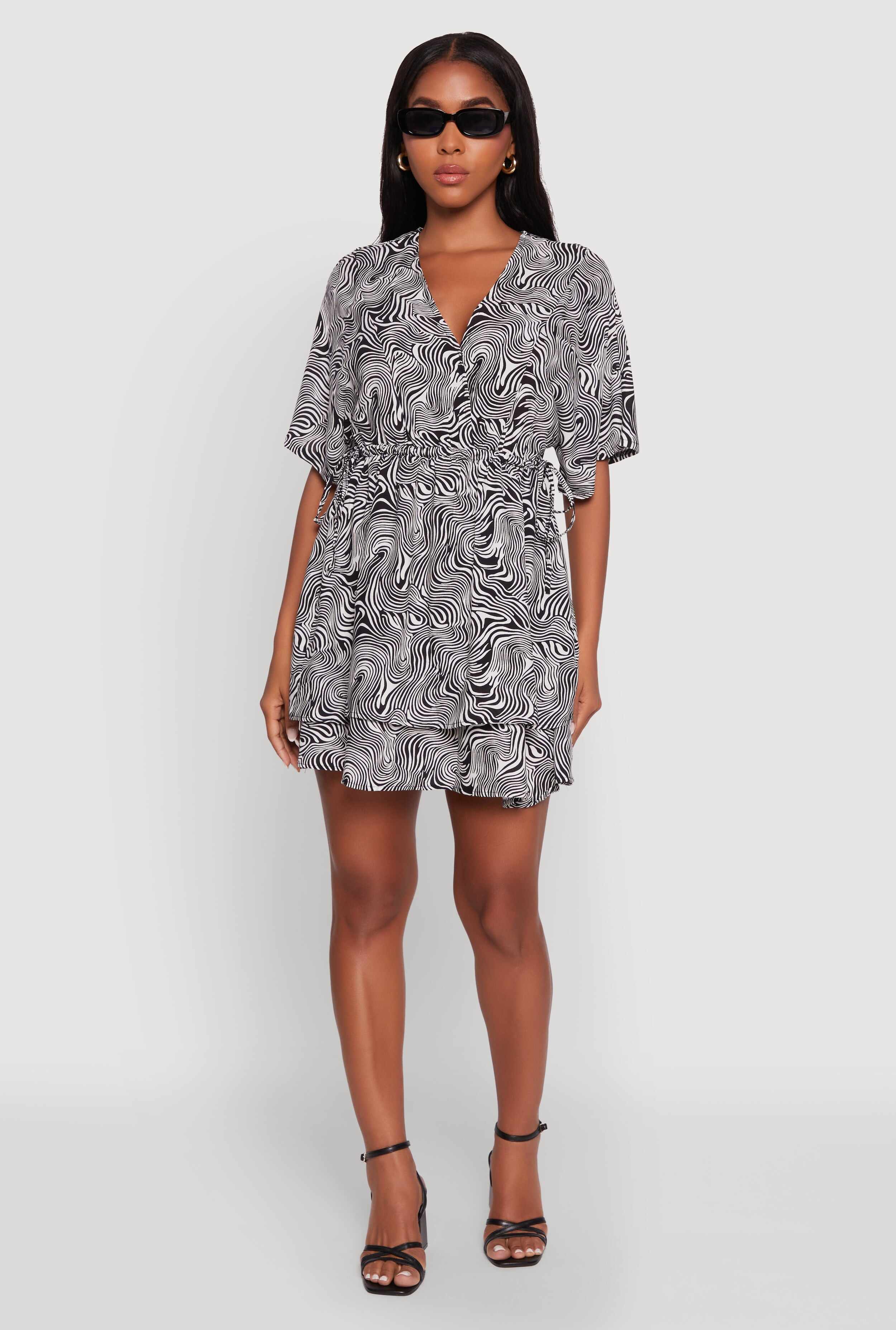 Trendy Psychedelic Swirl V-Neck Tiered Dress