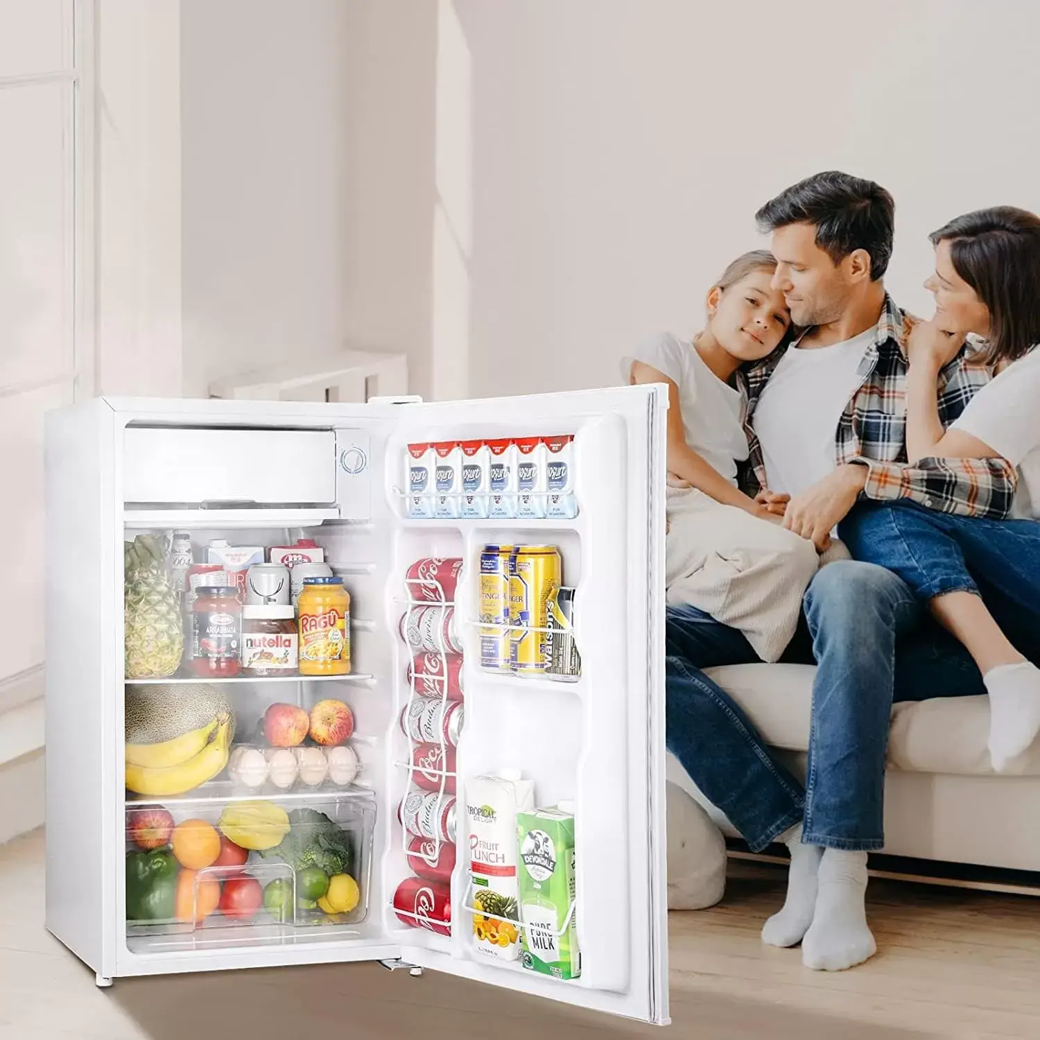 Upstreman 3.2 Cu.Ft Mini Fridge with Freezer, Single Door, Adjustable Thermostat, Refrigerator for Dorm, Office, Bedroom, Black-BR321