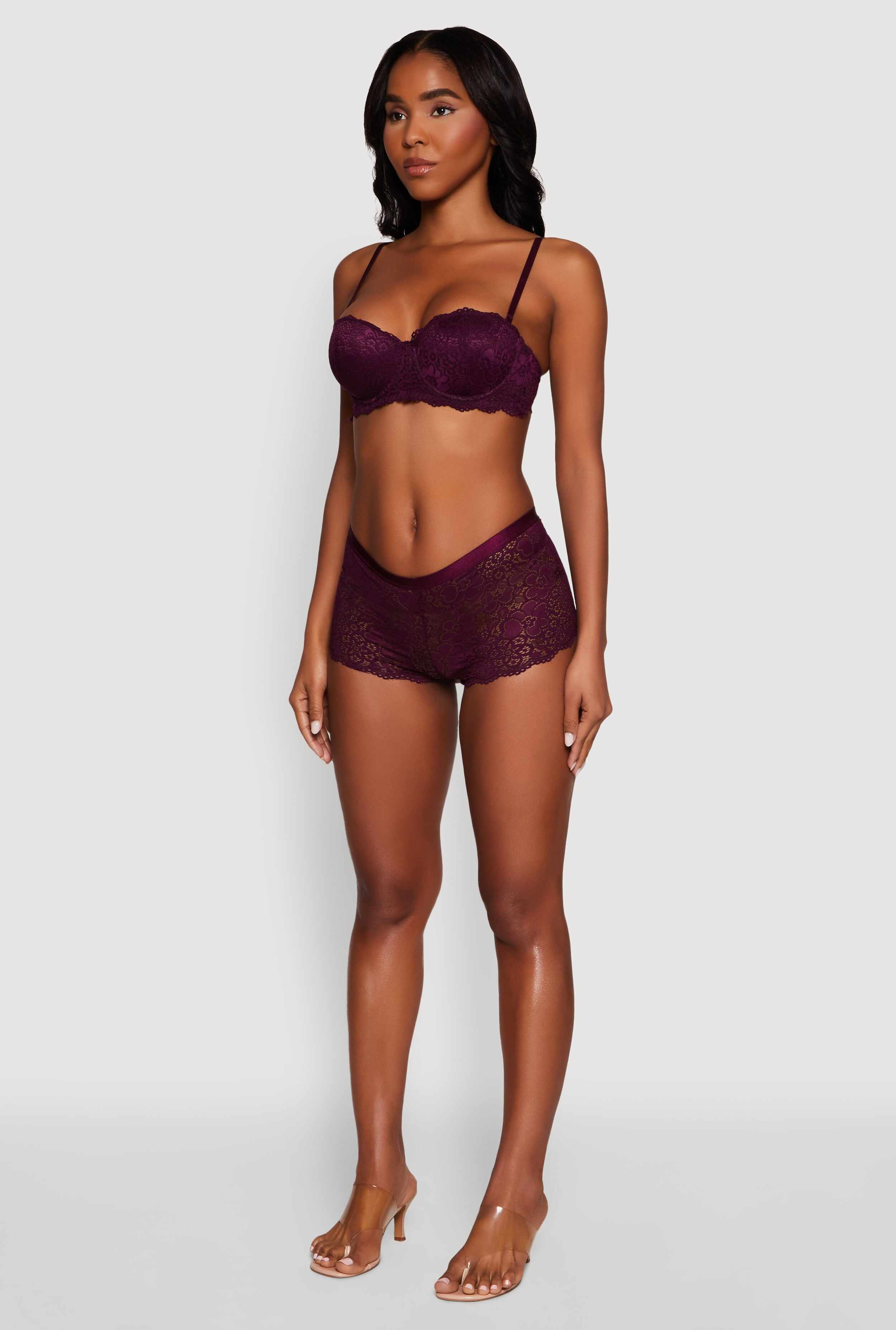 Floral Lace Boyshort Panty with Scalloped Hem