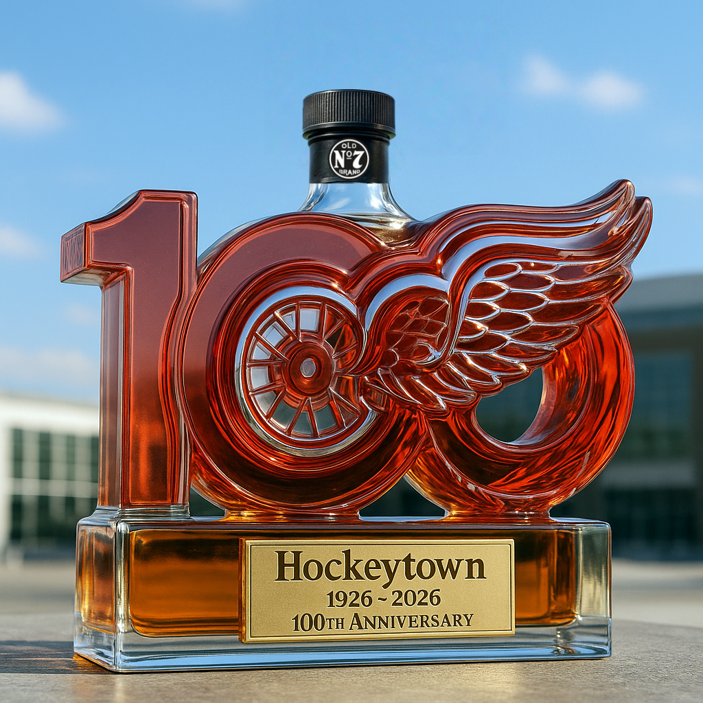Detroit Red Wings 100th Anniversary Whiskey Bottle