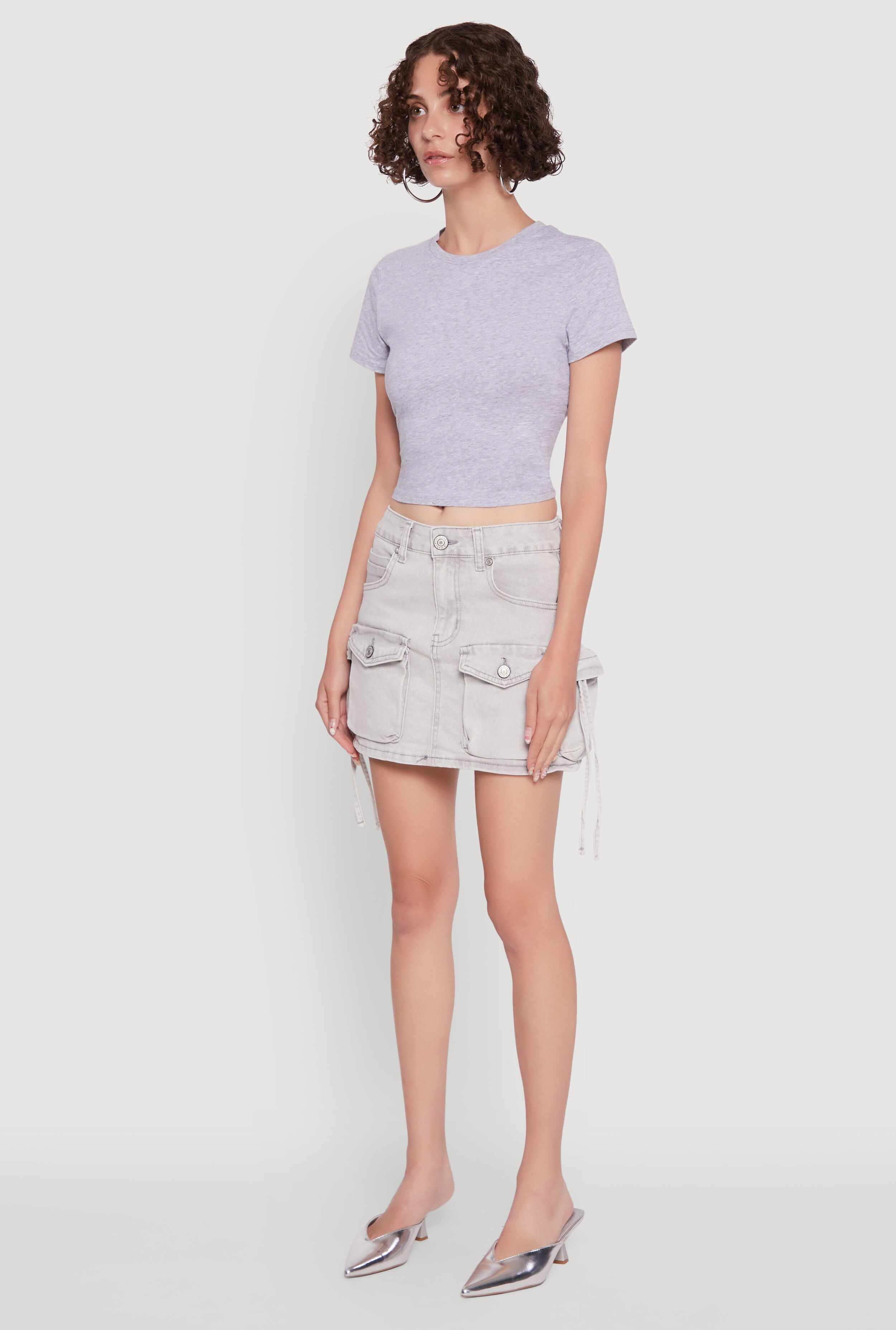 Mid Rise Cargo Pocket Mini Denim Skirt