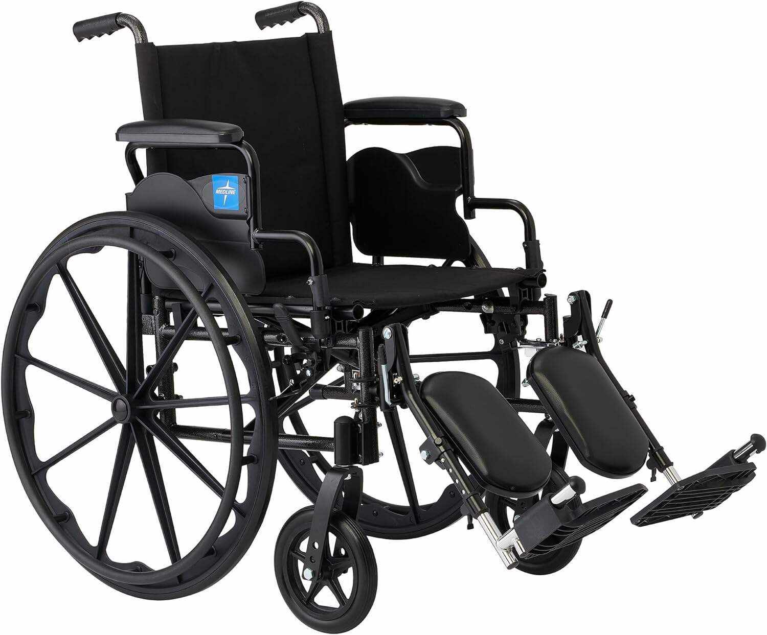 Medline 20” Foldable K4 Wheelchair with Swing-Back Desk-Length Arms & Elevating Legrests, 300 lbs. Capacity, Transport Chair for Adults & Seniors