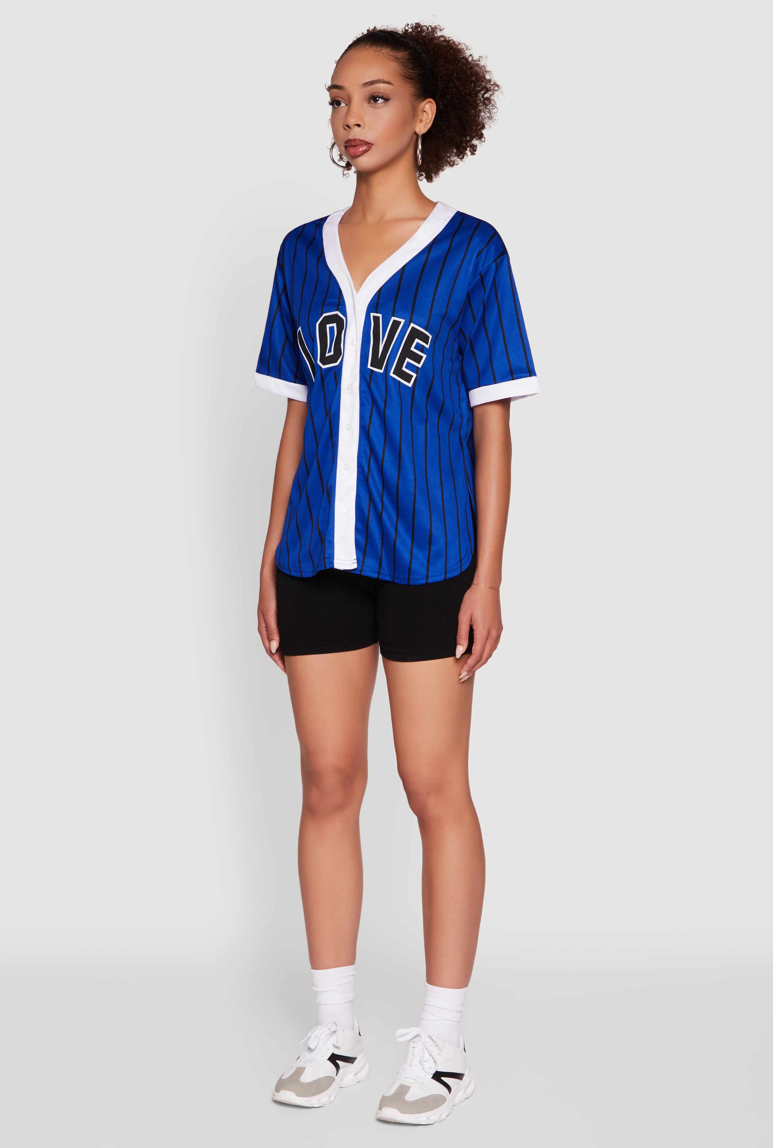 Trendy Striped Love Graphic Baseball Jersey