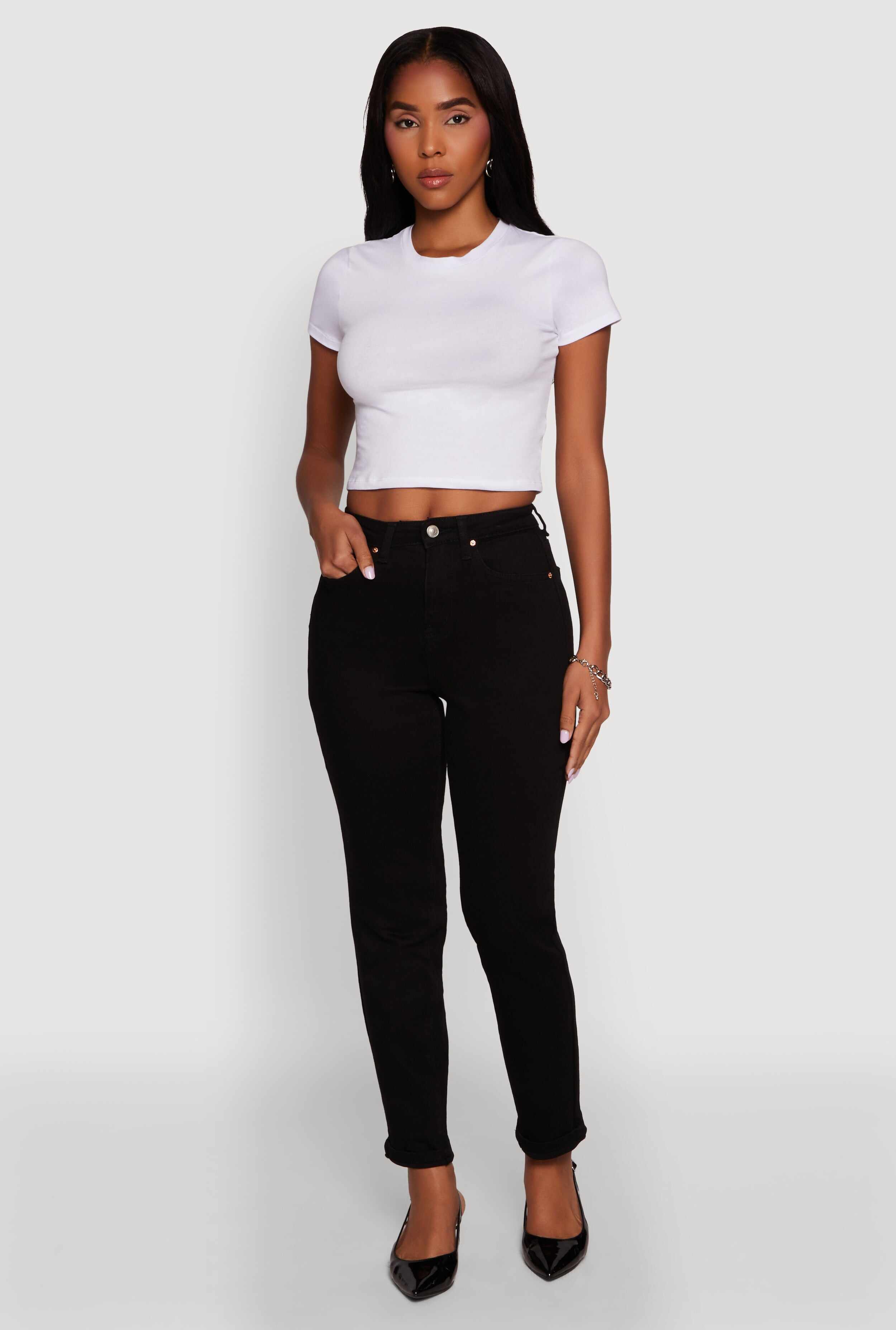 WAX Stretch Rolled Cuff Mid Rise Mom Jeans