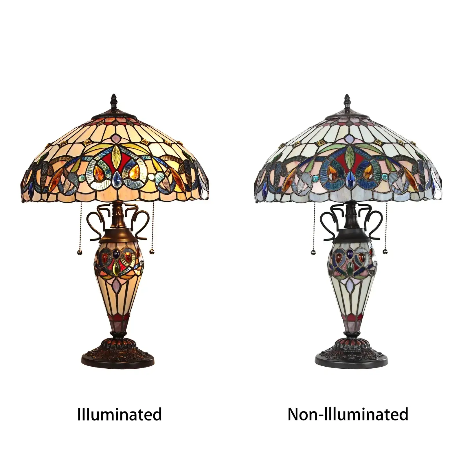 Howey Victorian Tiffany-Style Dark Bronze 3 Light Double Lit Table Lamp 16