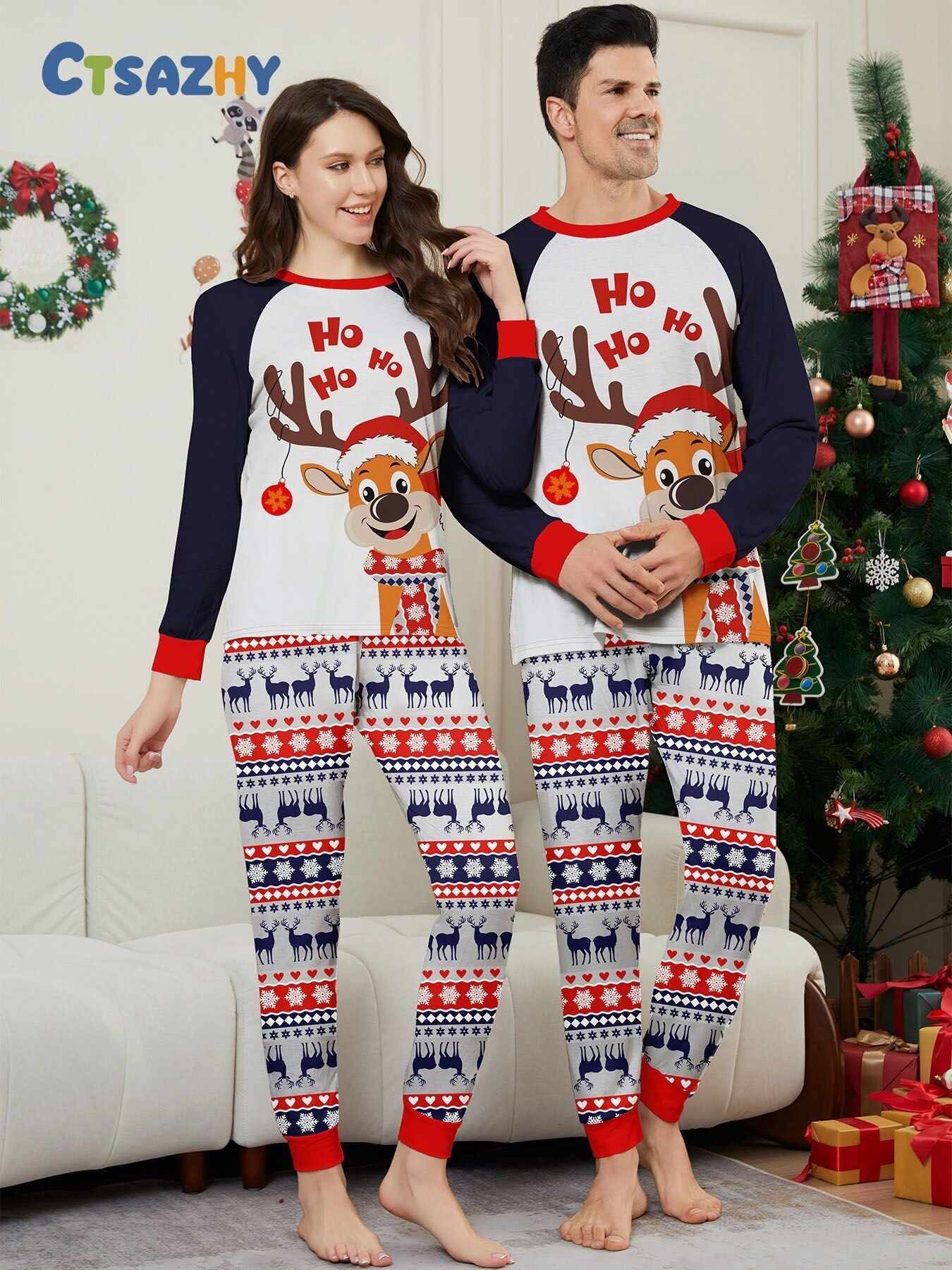 Family Christmas Pajama Matching Set with Moose Monogramming