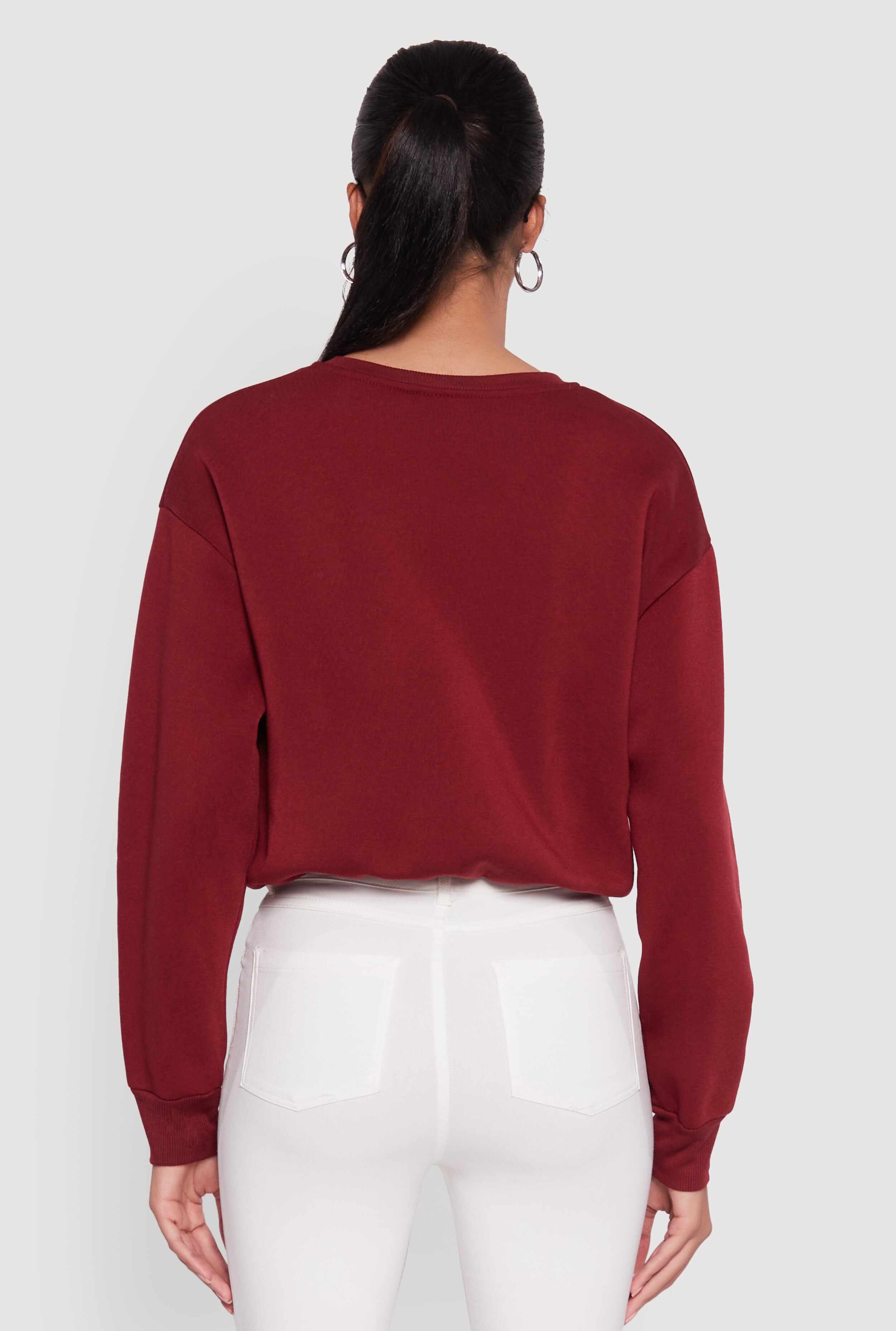 Cropped Bubble Hem Long Sleeve Sweatshirt