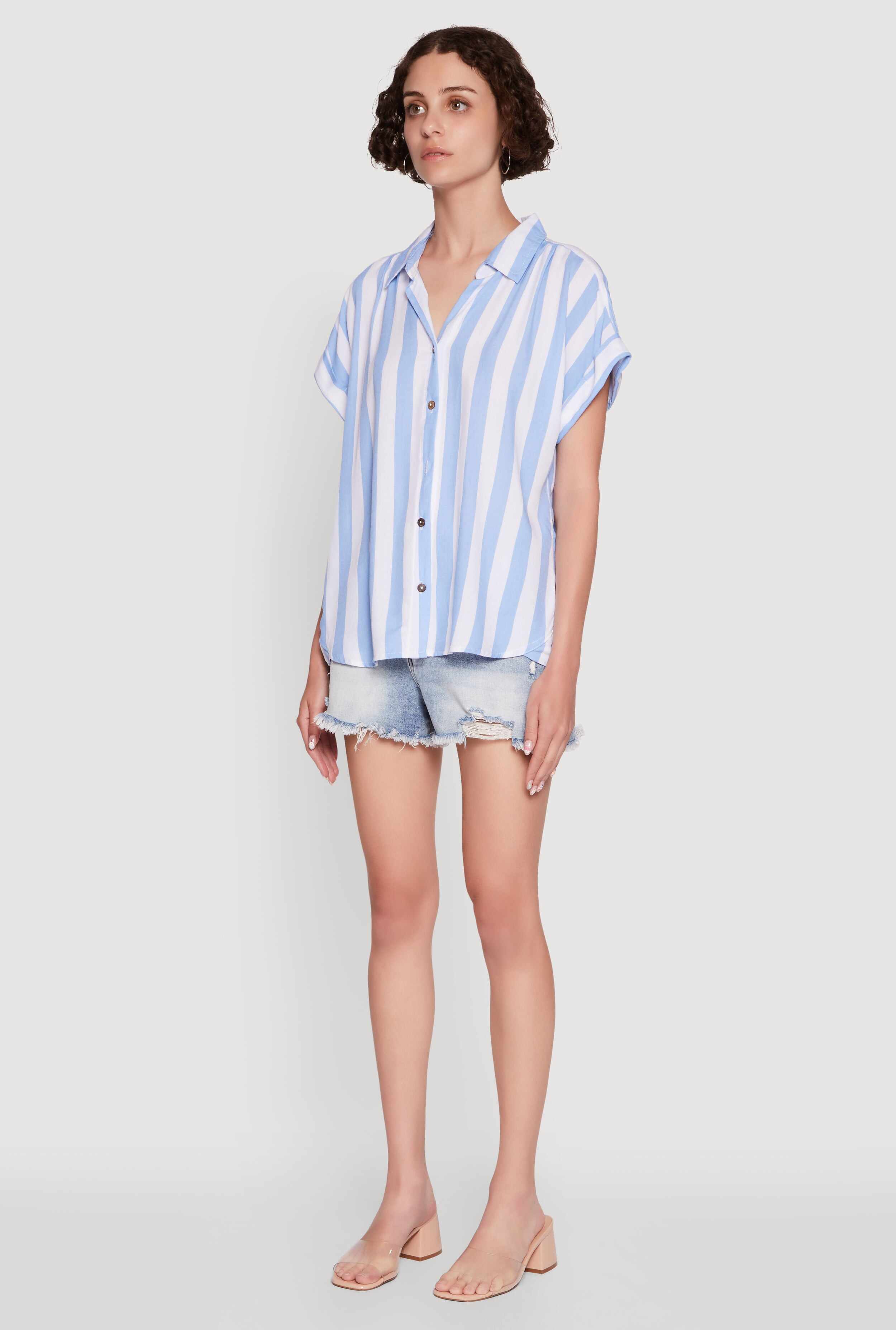 Striped Button Front Fixed Cuff Shirt