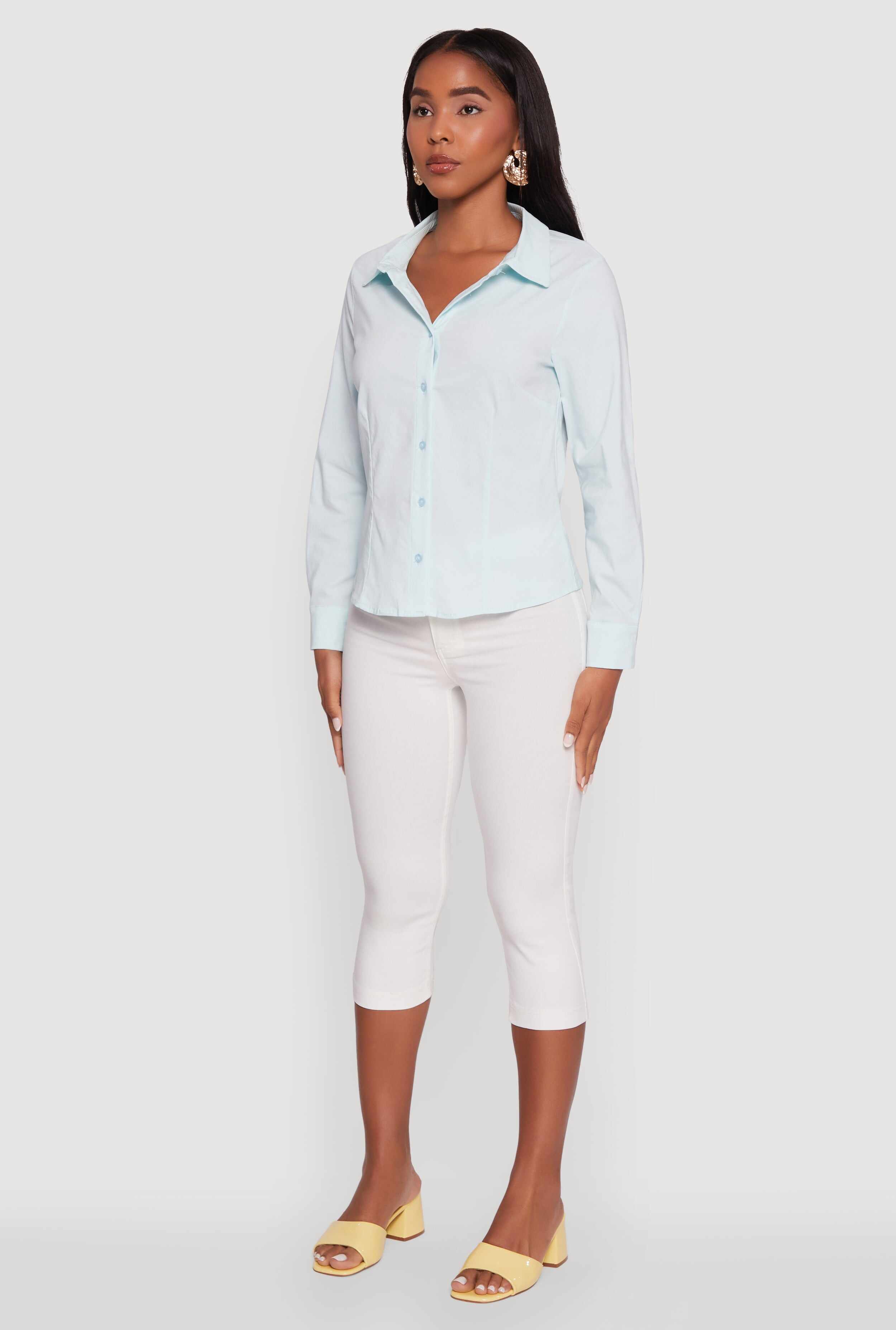 Iris Classic Fit Solid Button Front Long Sleeve Shirt