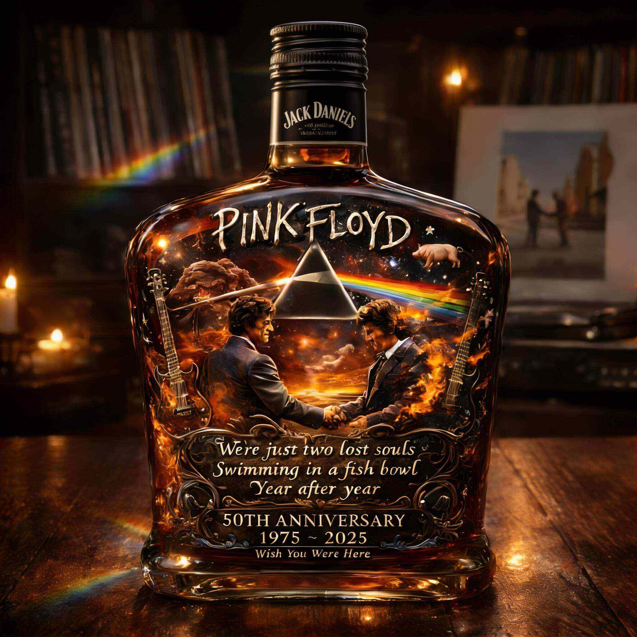 Pink Floyd – “Wish You Were Here”  50th Anniversary Collector’s Whiskey Bottle