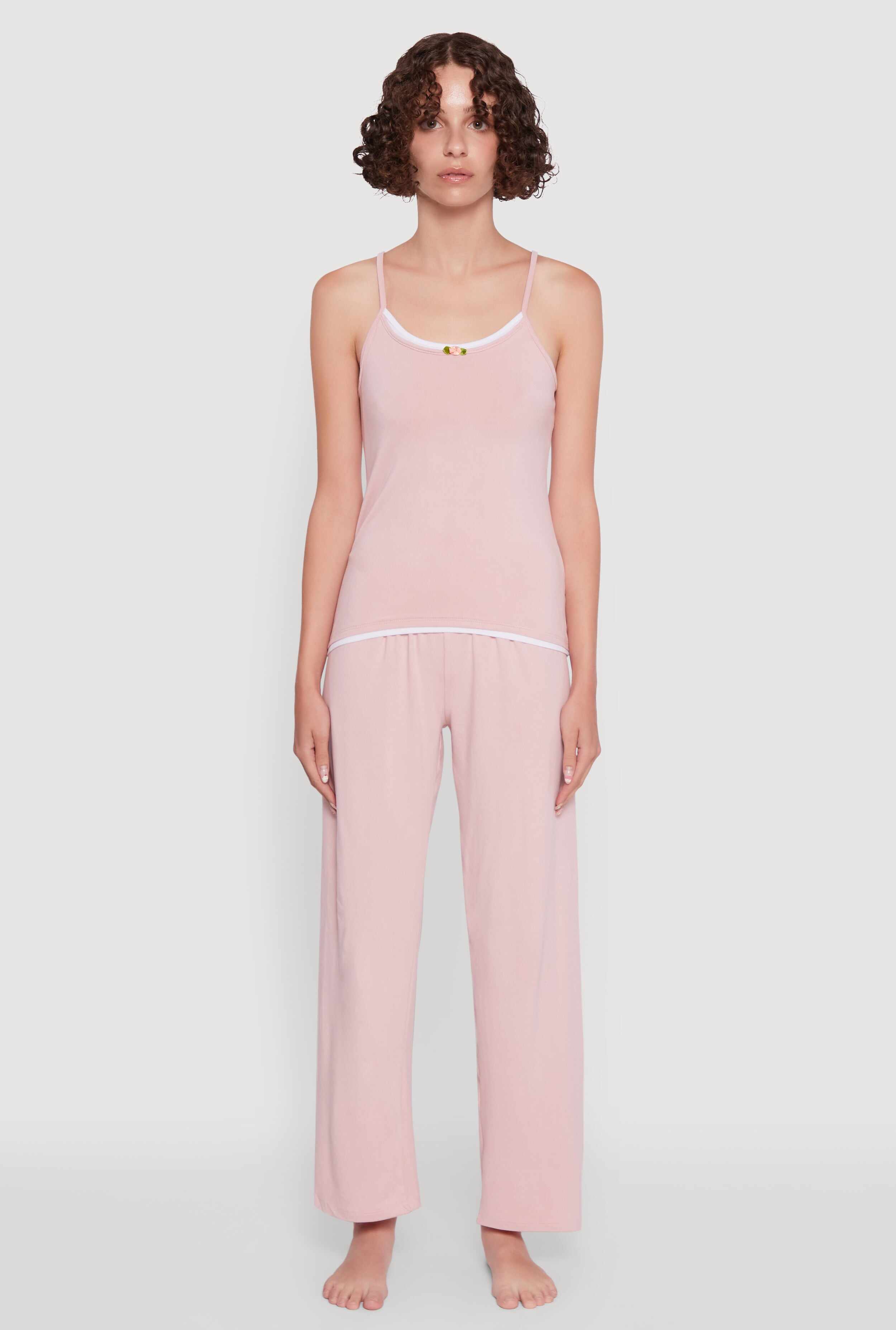 Contrast Trim Pajama Cami and Pants
