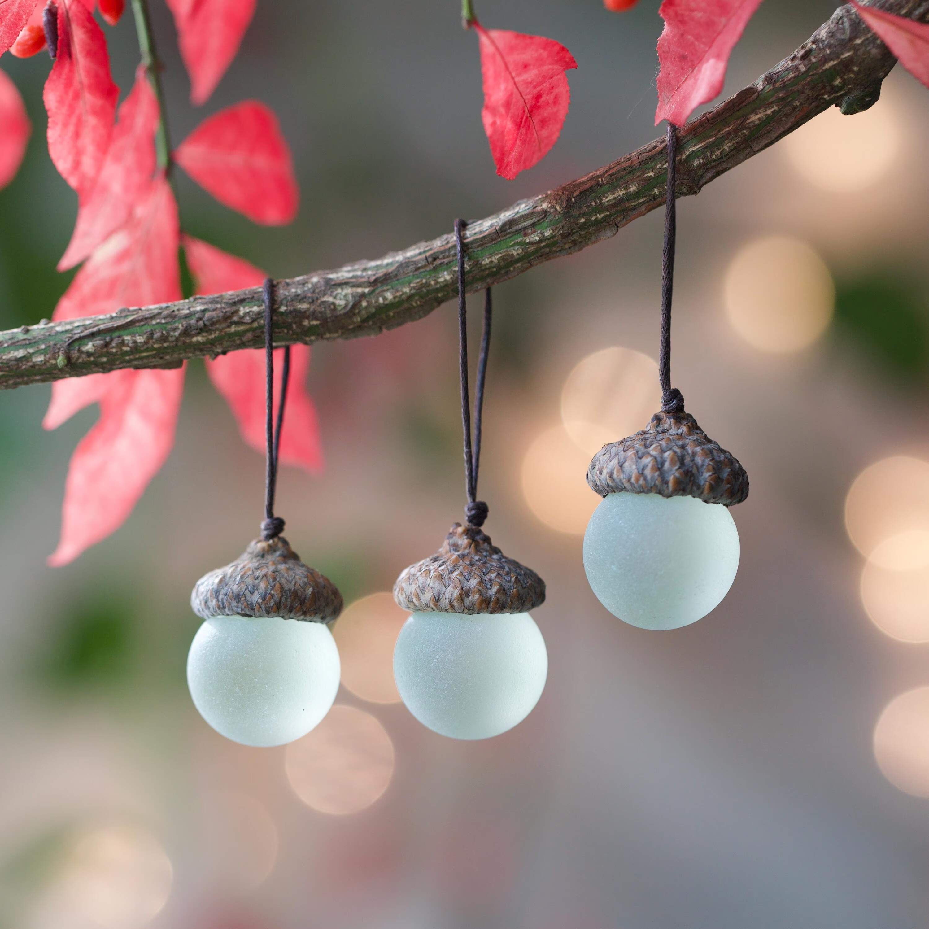 Handmade Sea Glass Acorns: NATURAL Cap Decorative Ornaments