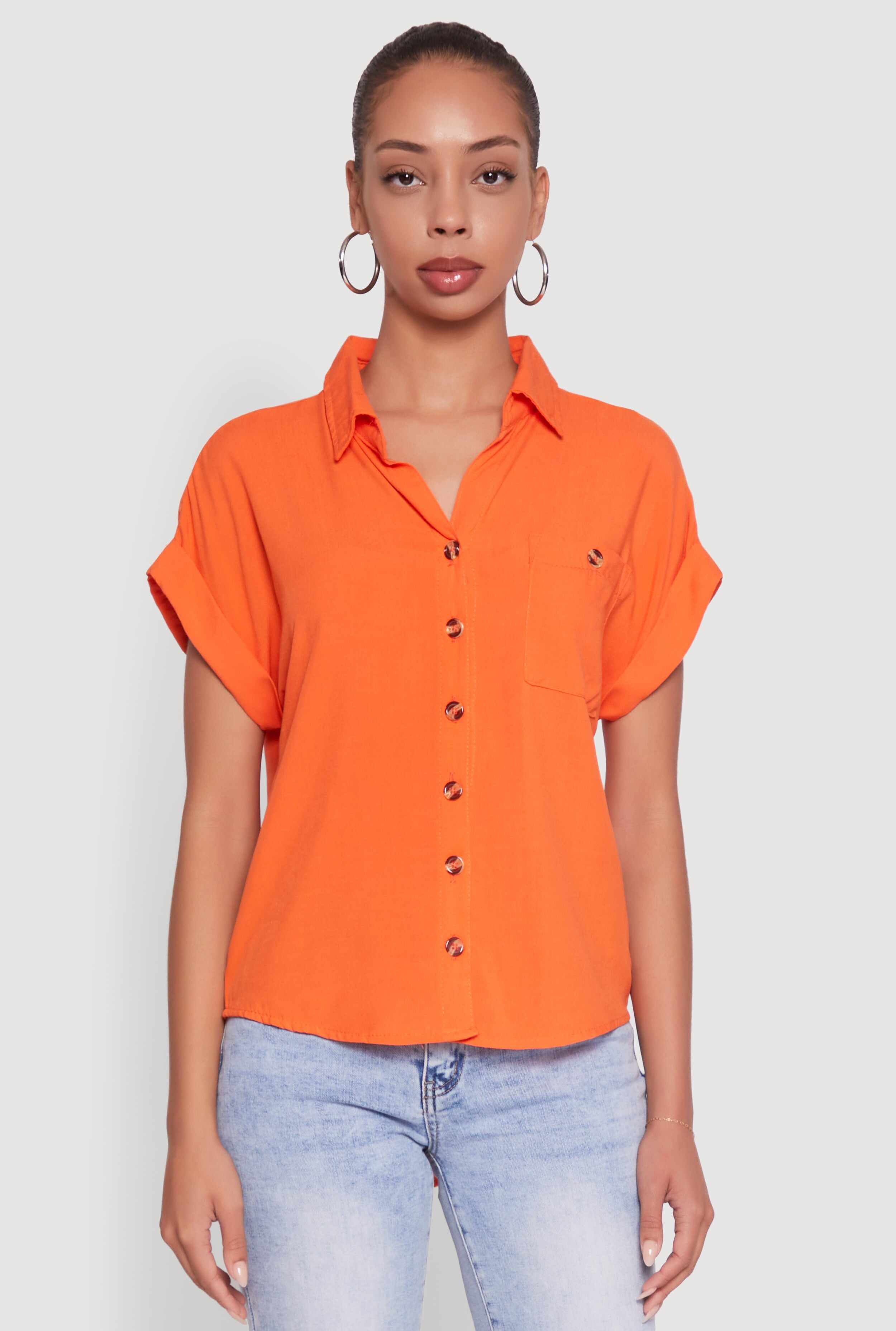 Fixed Cuff High Low Button Front Shirt