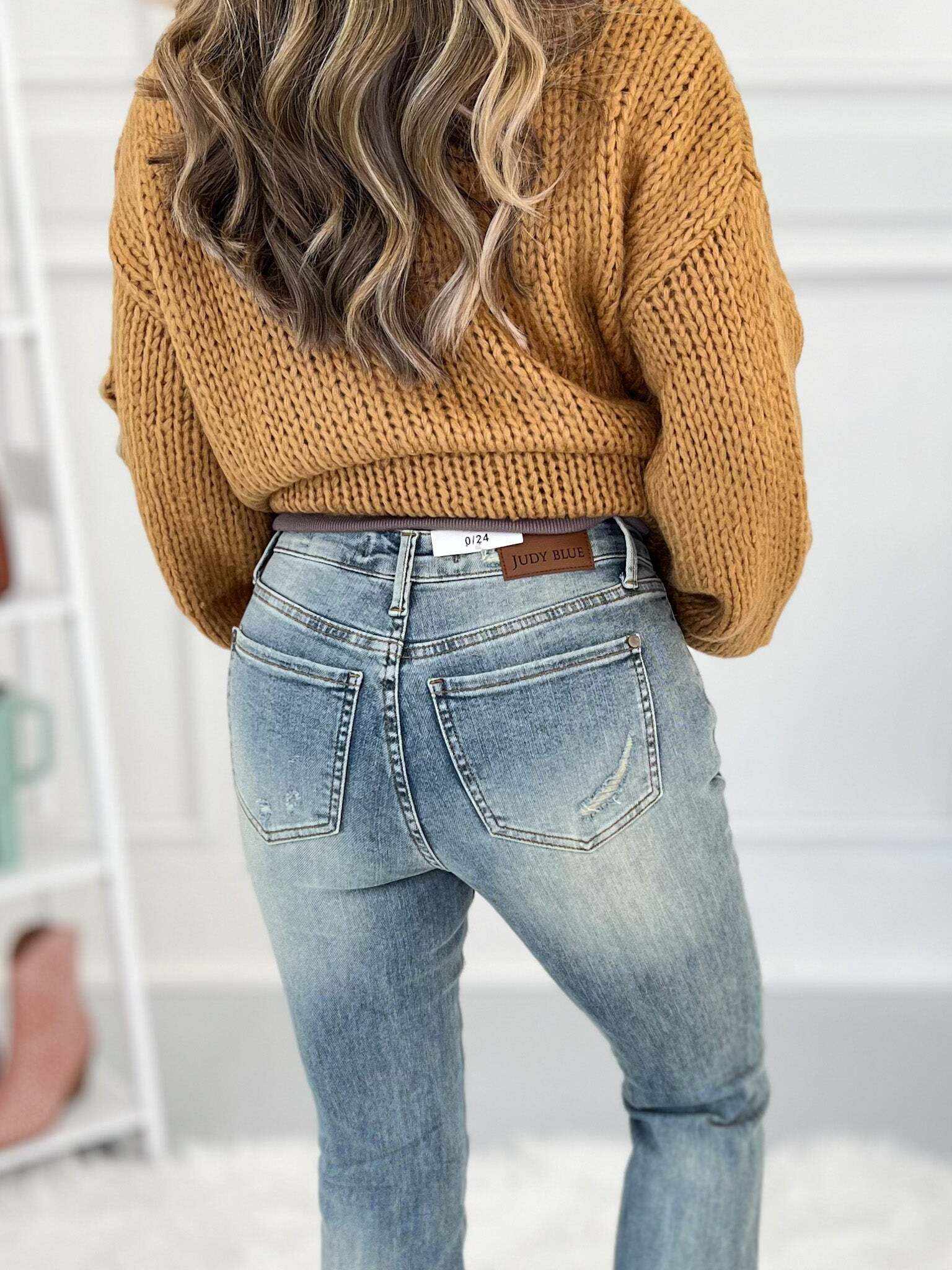 Just The Right Shade - Christmas Tinted Pin Tack Detail Flare Jeans- Final Sale
