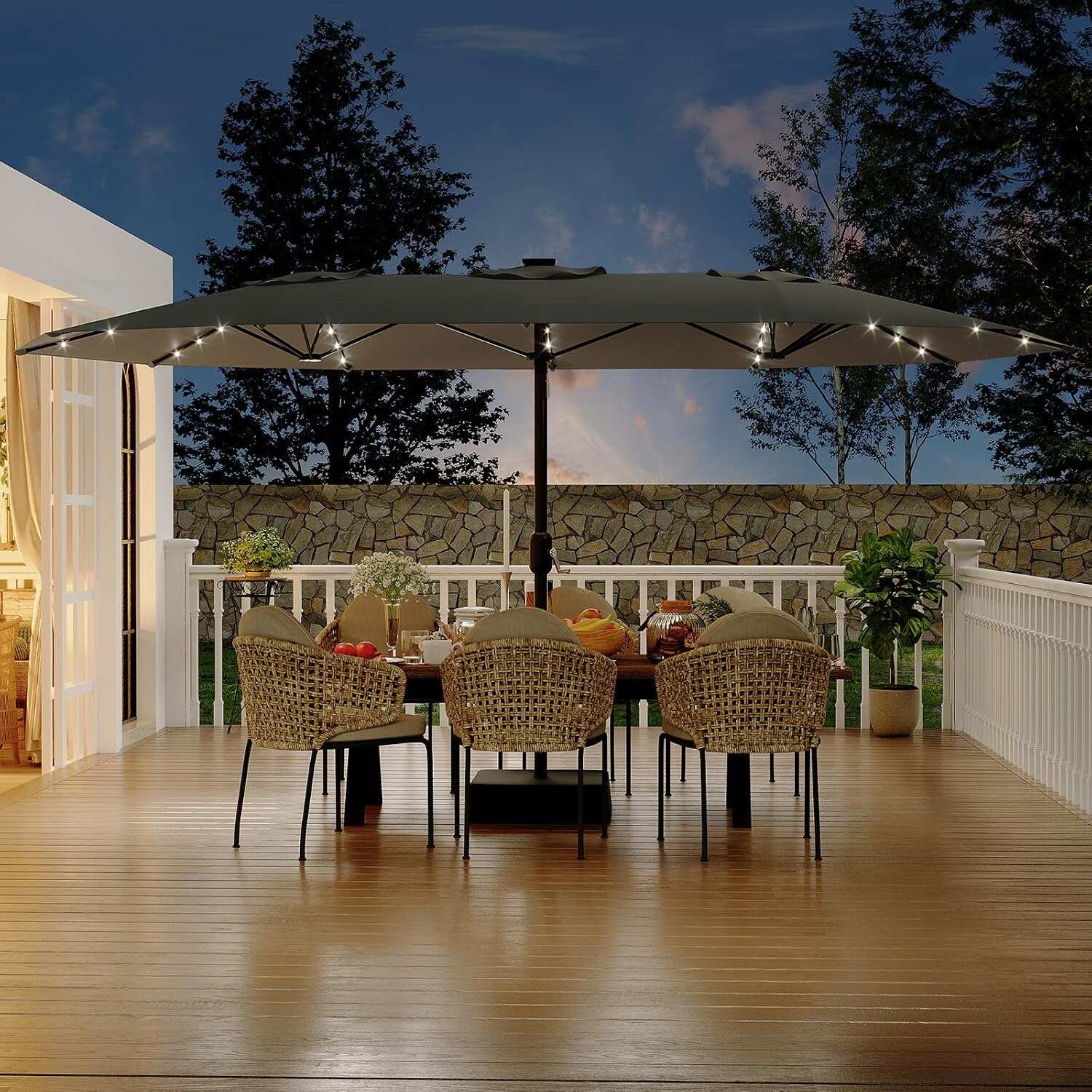 15 ft Rectangular Patio Umbrella with Base Included