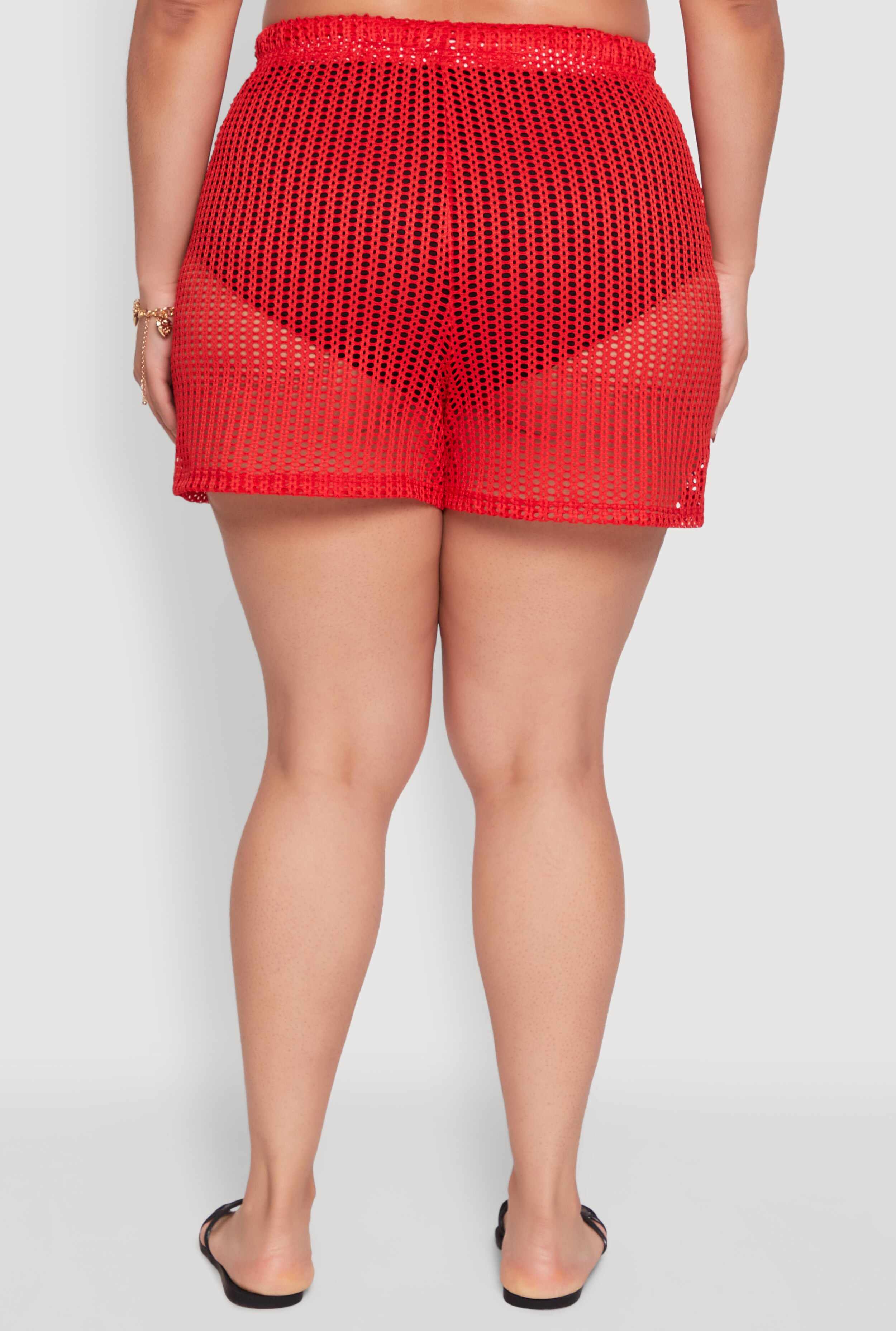 Plus Size Laser Cut Shorts with Drawstring Waist