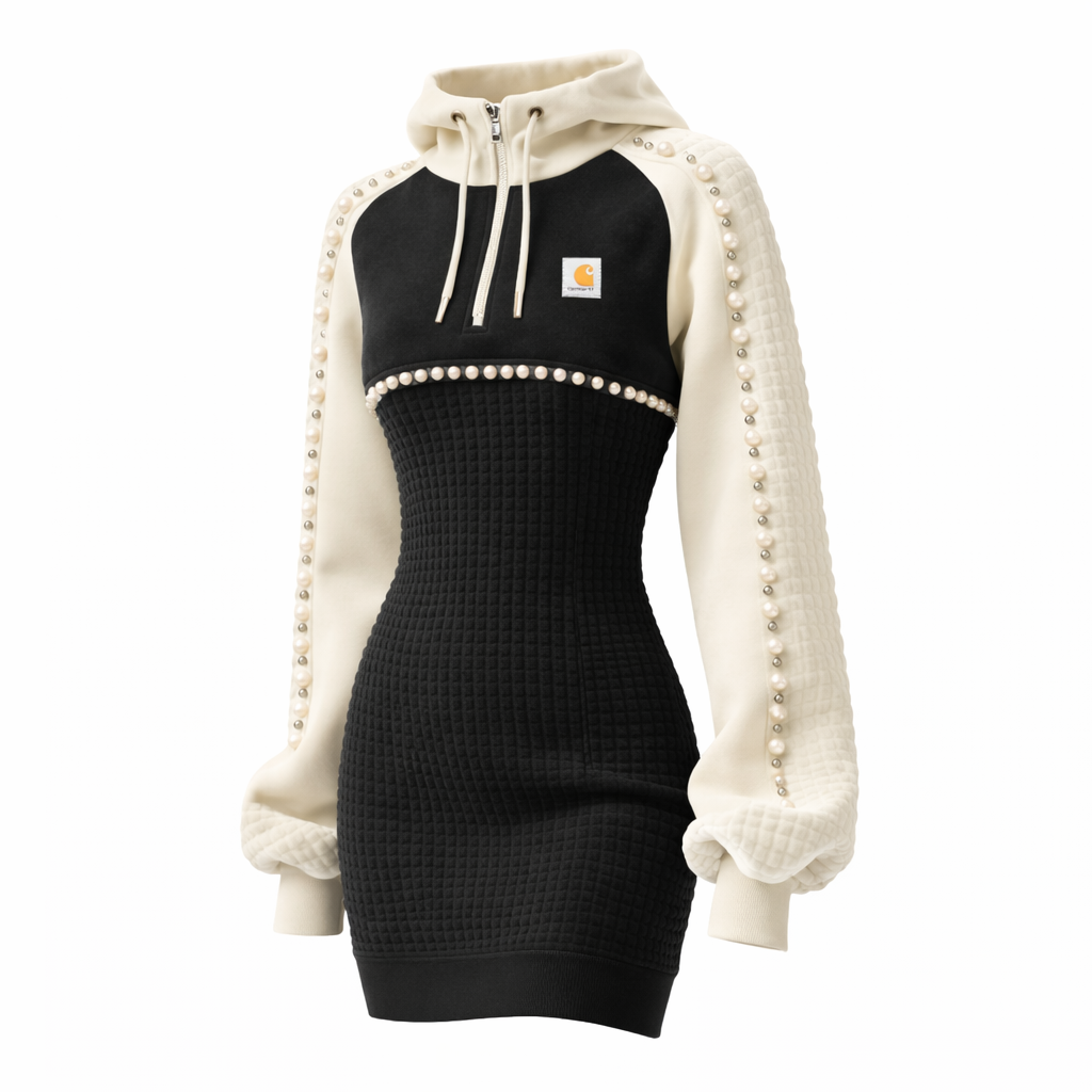 Women's Hooded Pearl Detail Sweatshirt Dress