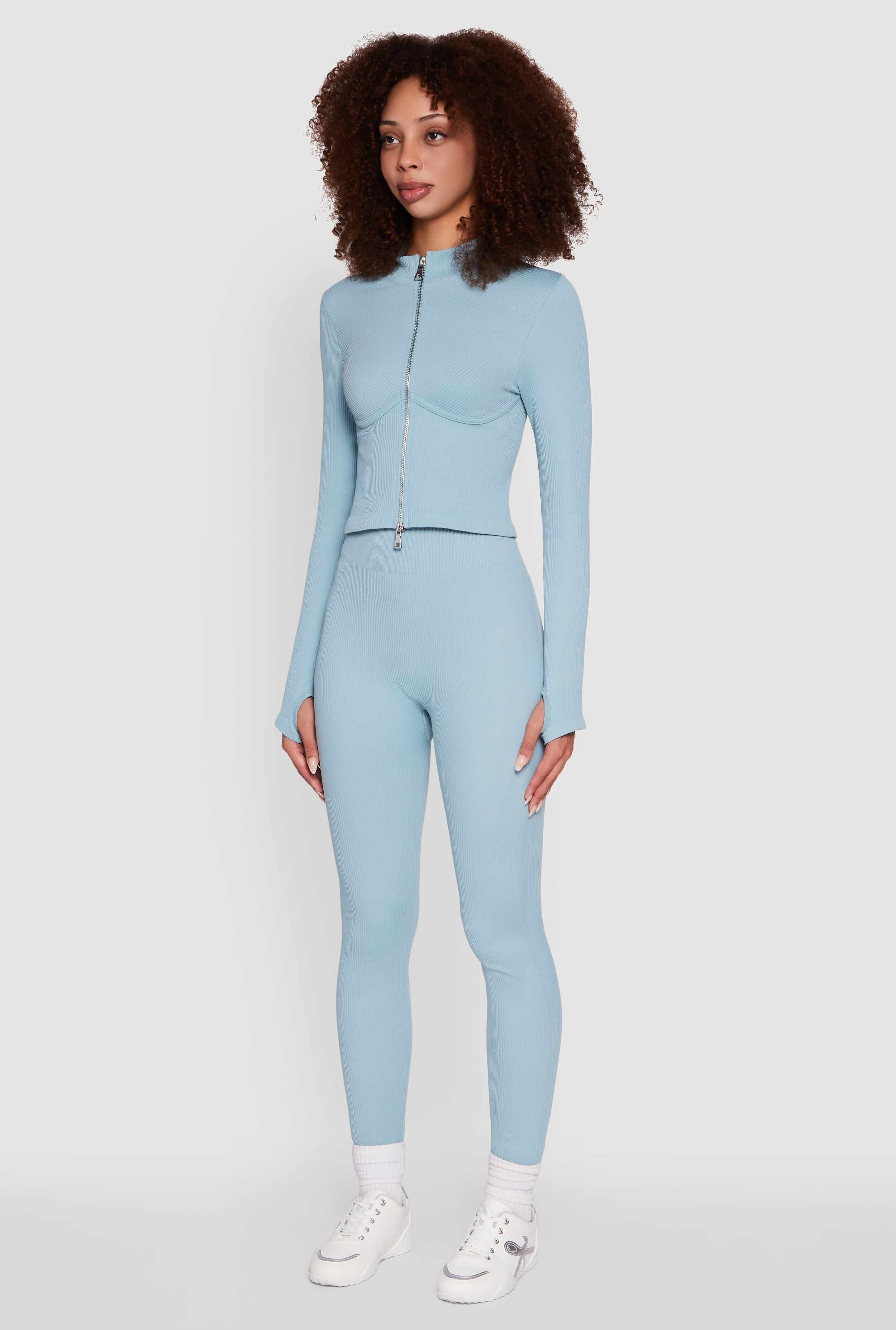 Seamless Ribbed Knit Bustier Detail Cropped Track Jacket