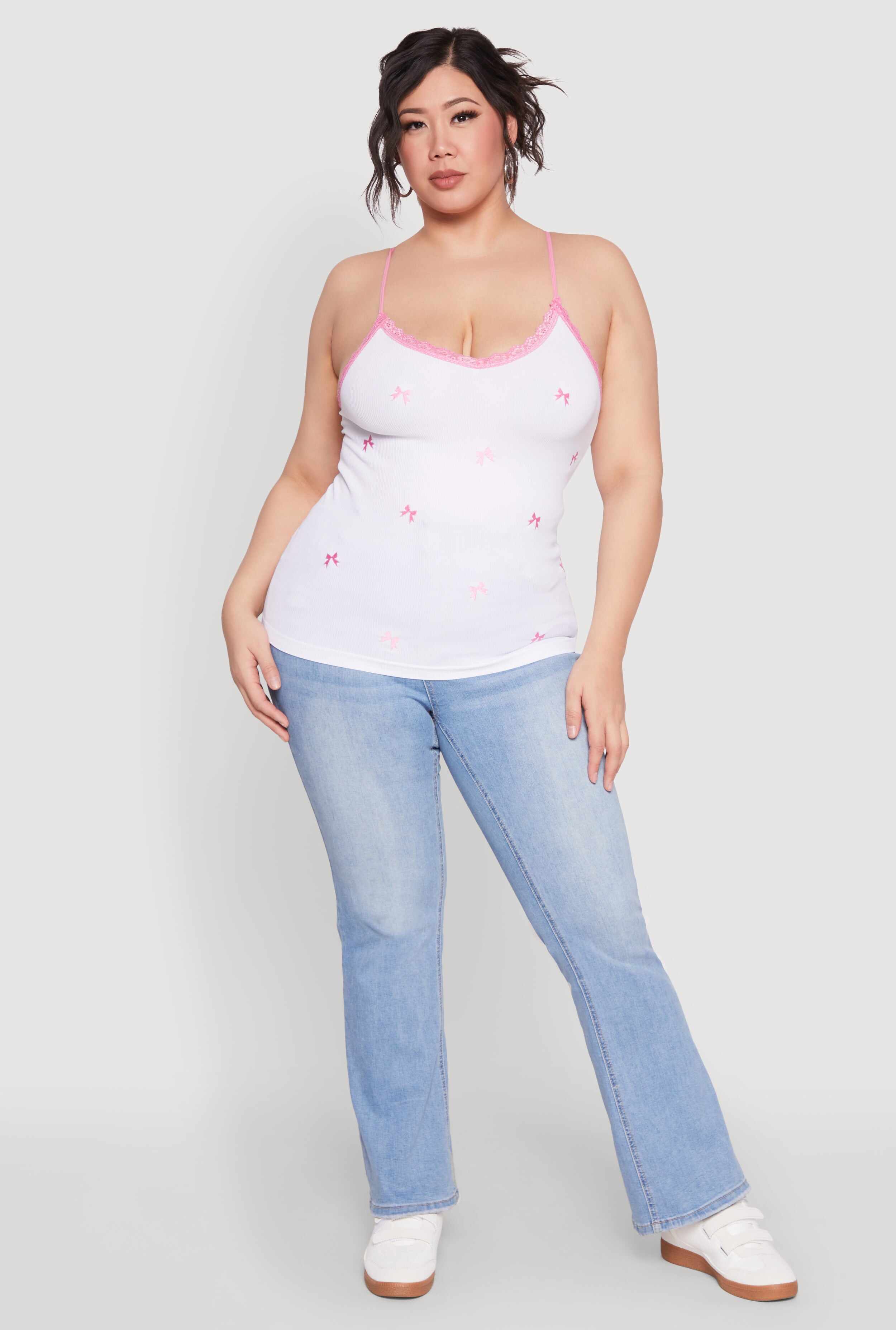 Plus Size Bow Embroidered Lace Trim Cami