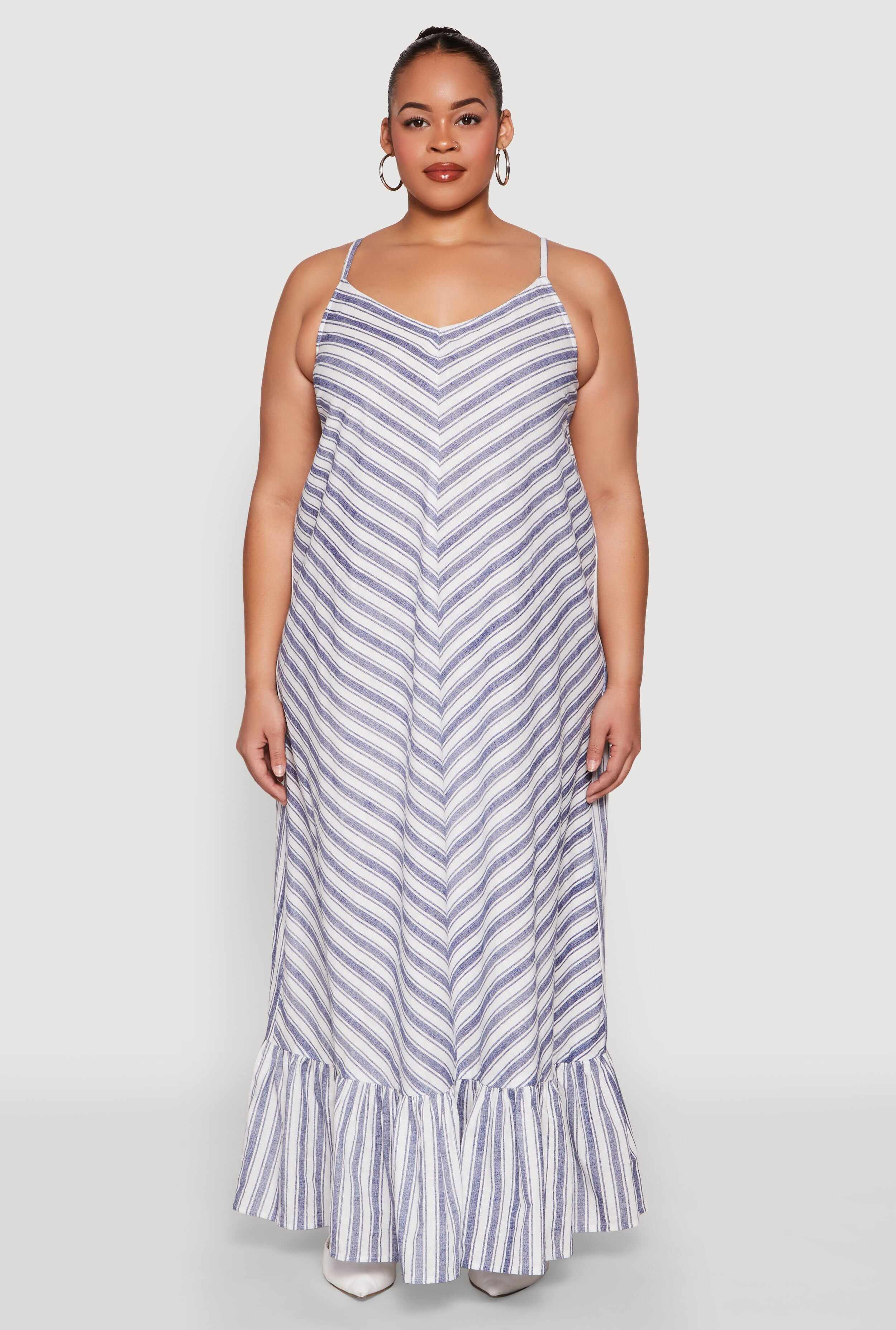 Plus Size Chevron Striped Maxi Dress