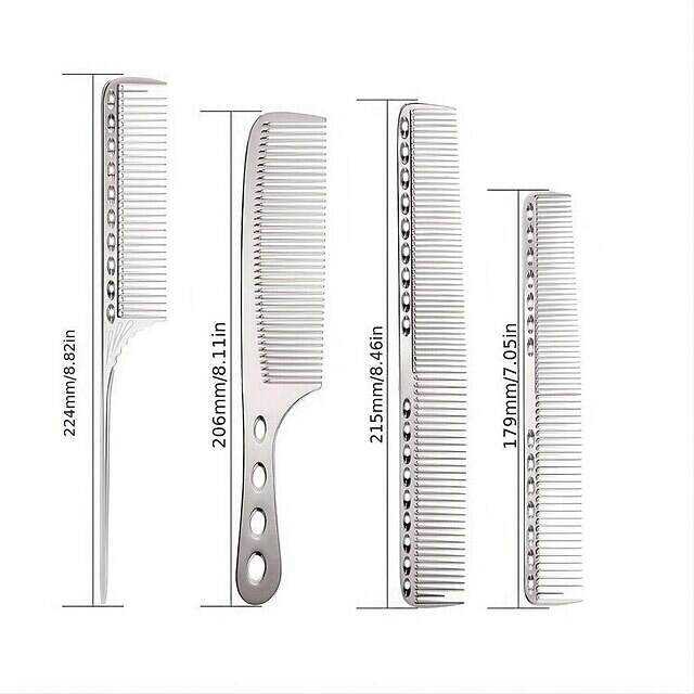 4pcs Professional Stainless Steel Comb Space Aluminum Comb For All Hair Types Hair Styling Comb Fine Cutting Comb Rat Tail Comb Detangling Comb