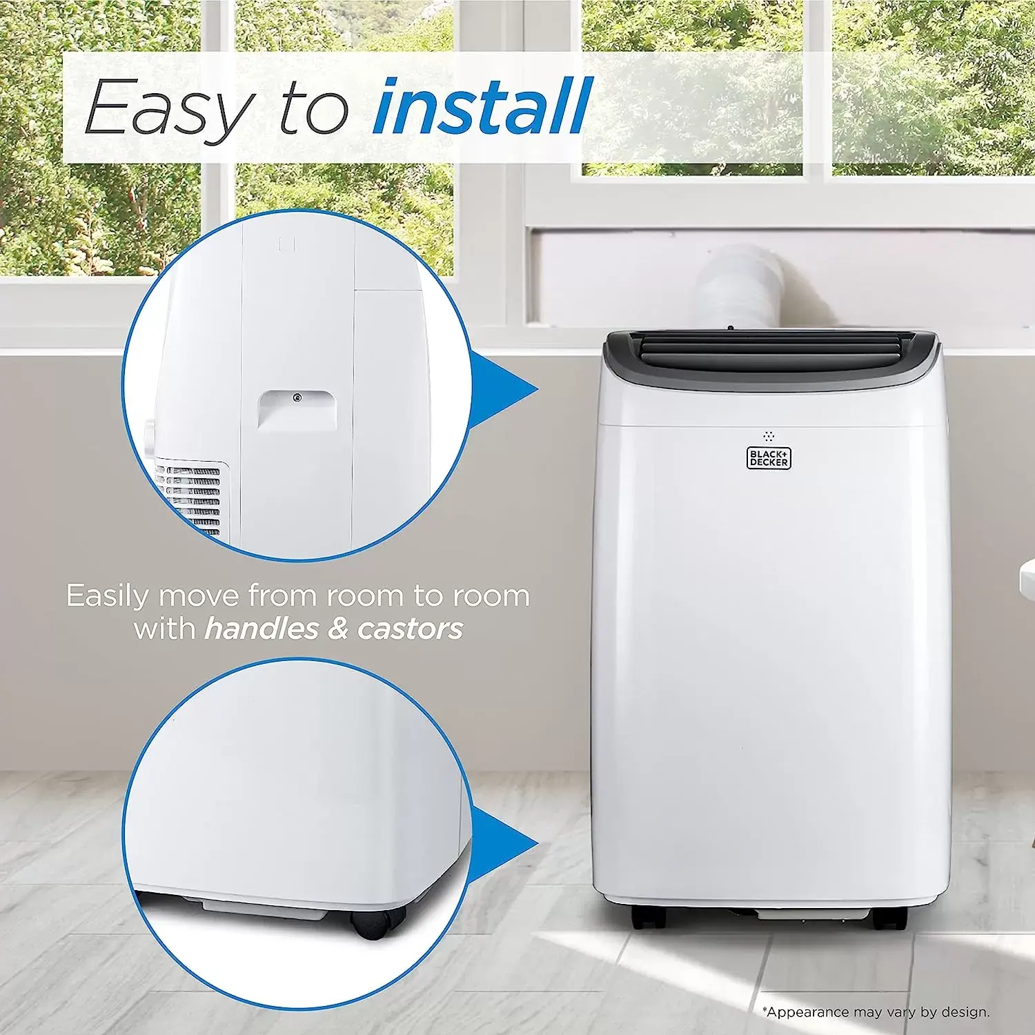 BLACK+DECKER 8,000 BTU Portable Air Conditioner up to 350 Sq. with Remote Control, White