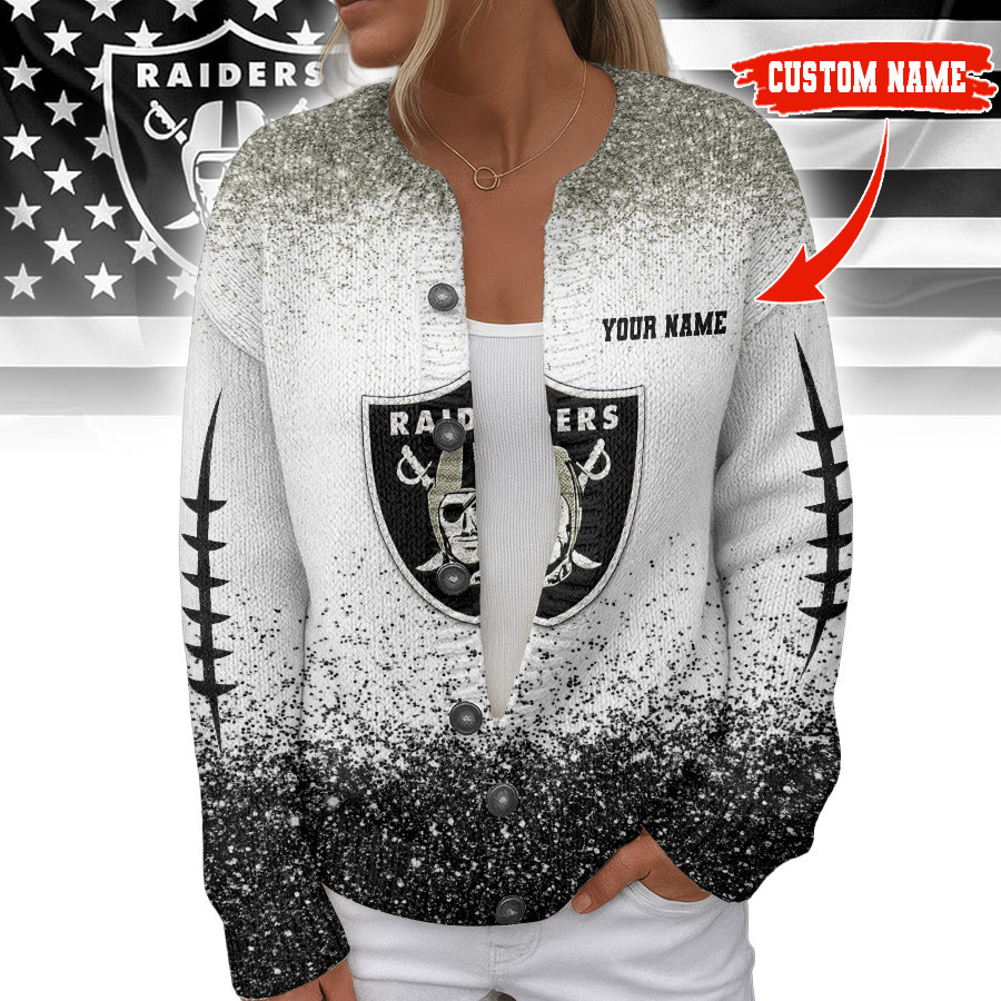 Las Vegas Raiders | Premium NFL Glitter Effect Cozy Knit Cardigan HI