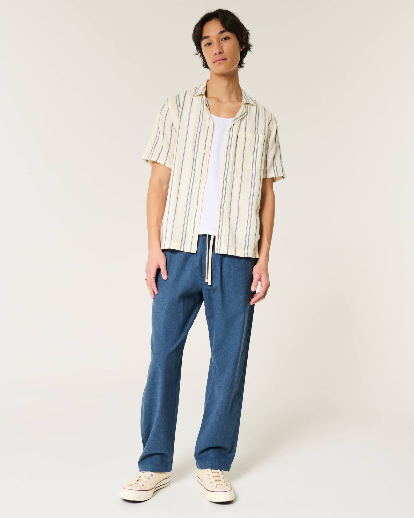 Linen-Blend Loose Pull-On Pants
