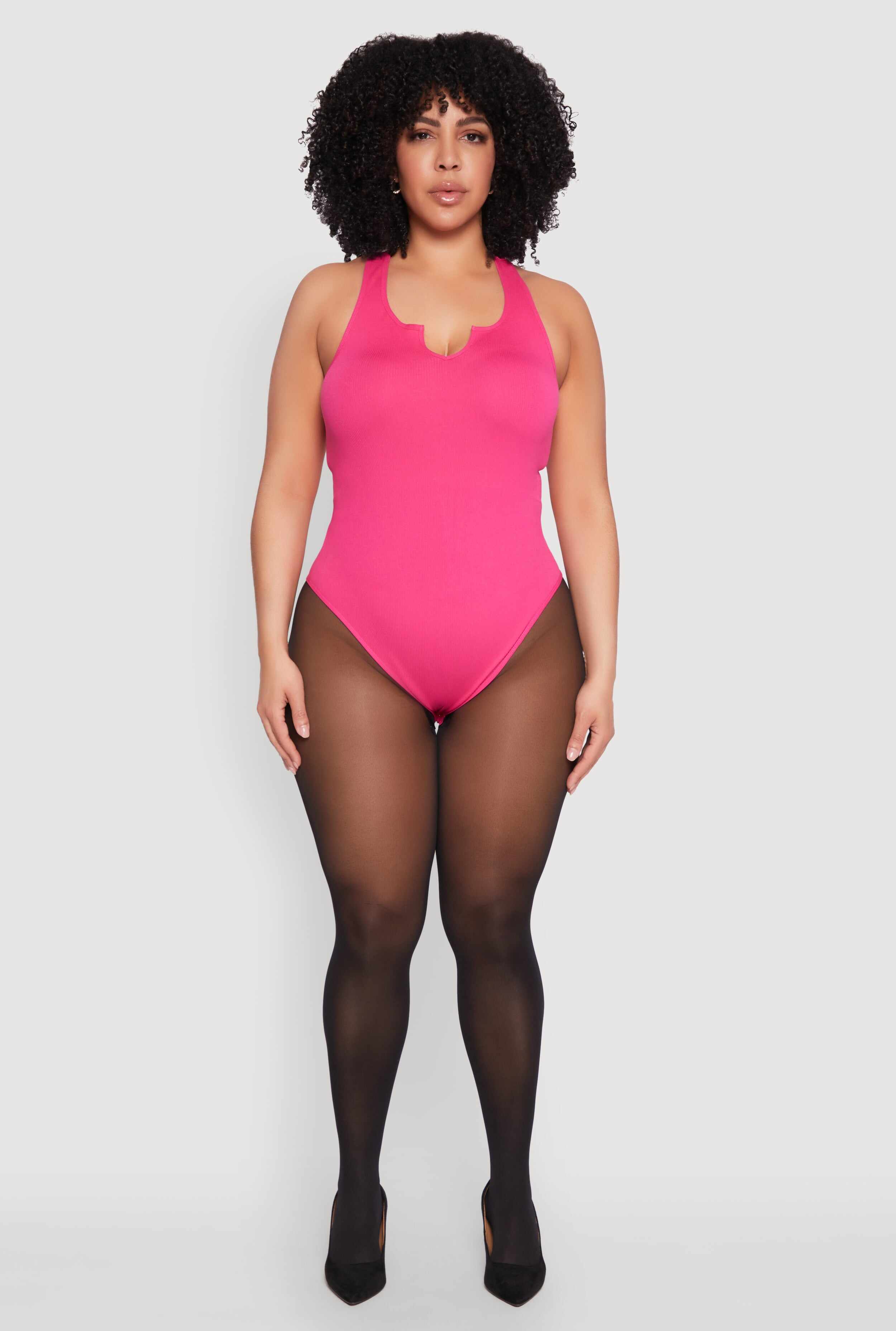 Plus Size Ribbed Notch Neck Tank Bodysuit