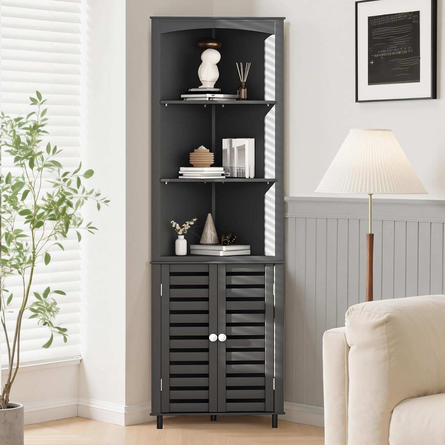 Tall Corner Cabinet, 68.8'' Storage Cabinet with Doors and Adjustable Shelves