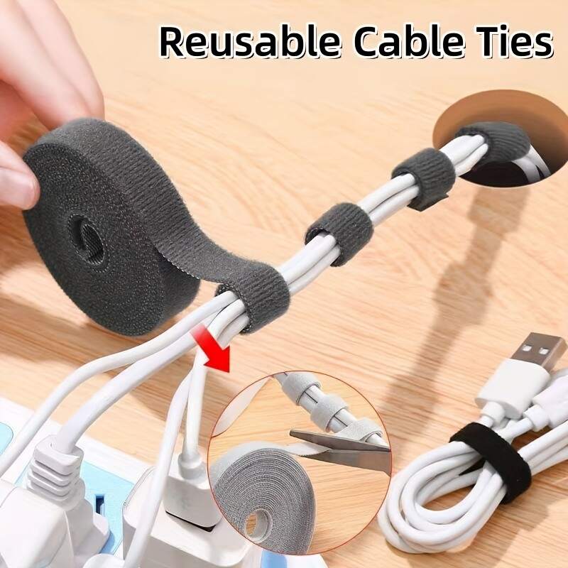 Cable Management Tie Down Straps, Adjustable Nylon Fastening Cable Straps, Reusable Cord Wrap And Hook Loop Cords Ties For Organizer Or Storage - 5M