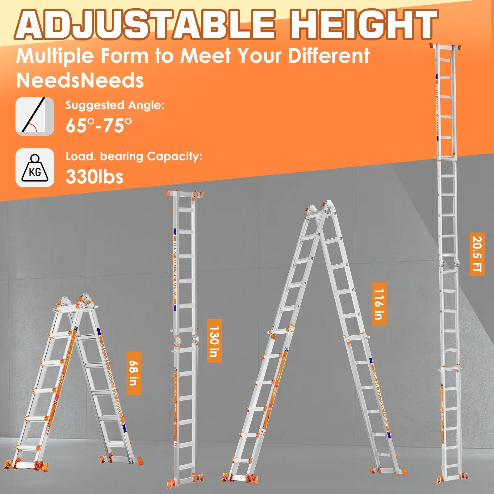 Extendable Telescopic Multi-Position Ladder - Convertible Modes, A-Frame Step Ladder with Stabilizer Bars, Narrow Folded Width, 330LBS Load Capacity, Wheels, Safe for Home & Outdoor Roof Work, Extendable Telescopic Ladders