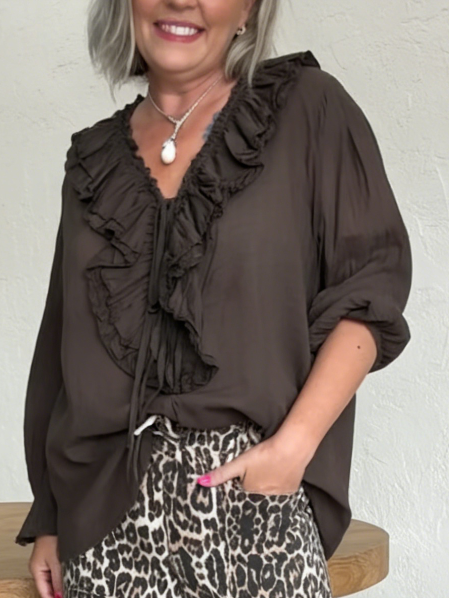 🔥Summer Arrivals🌟Romantic V-neck Ruffled Linen-cotton Blouse