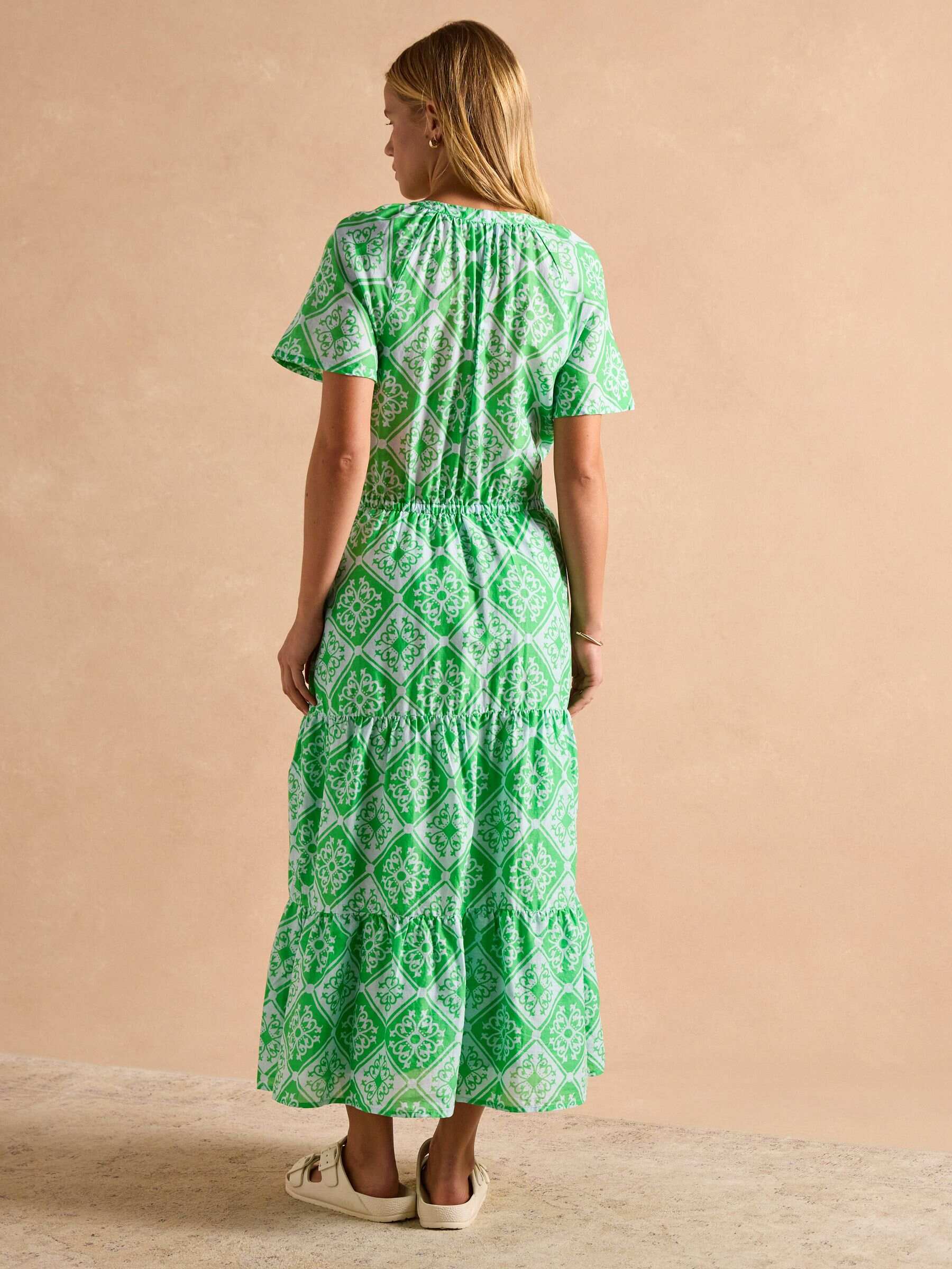 Connie Green/Blue Cotton Midi Dress