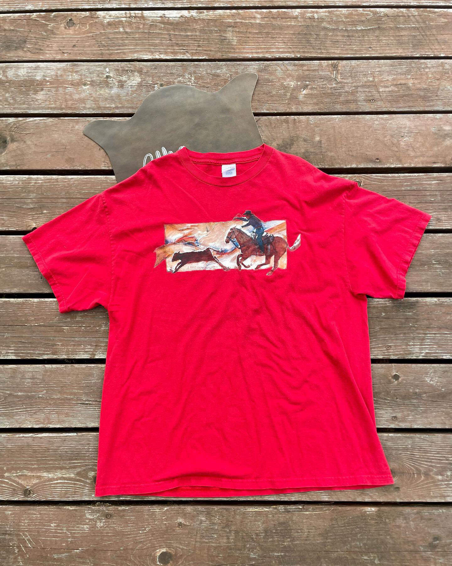 Men's Casual Western Denim Print Red Short Sleeve