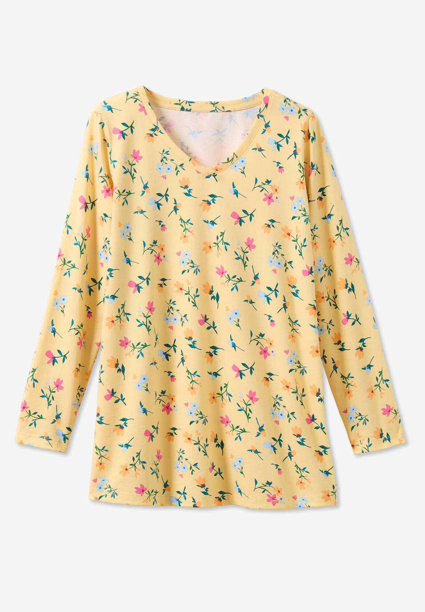 Perfect Printed Long-Sleeve V-Neck Tee