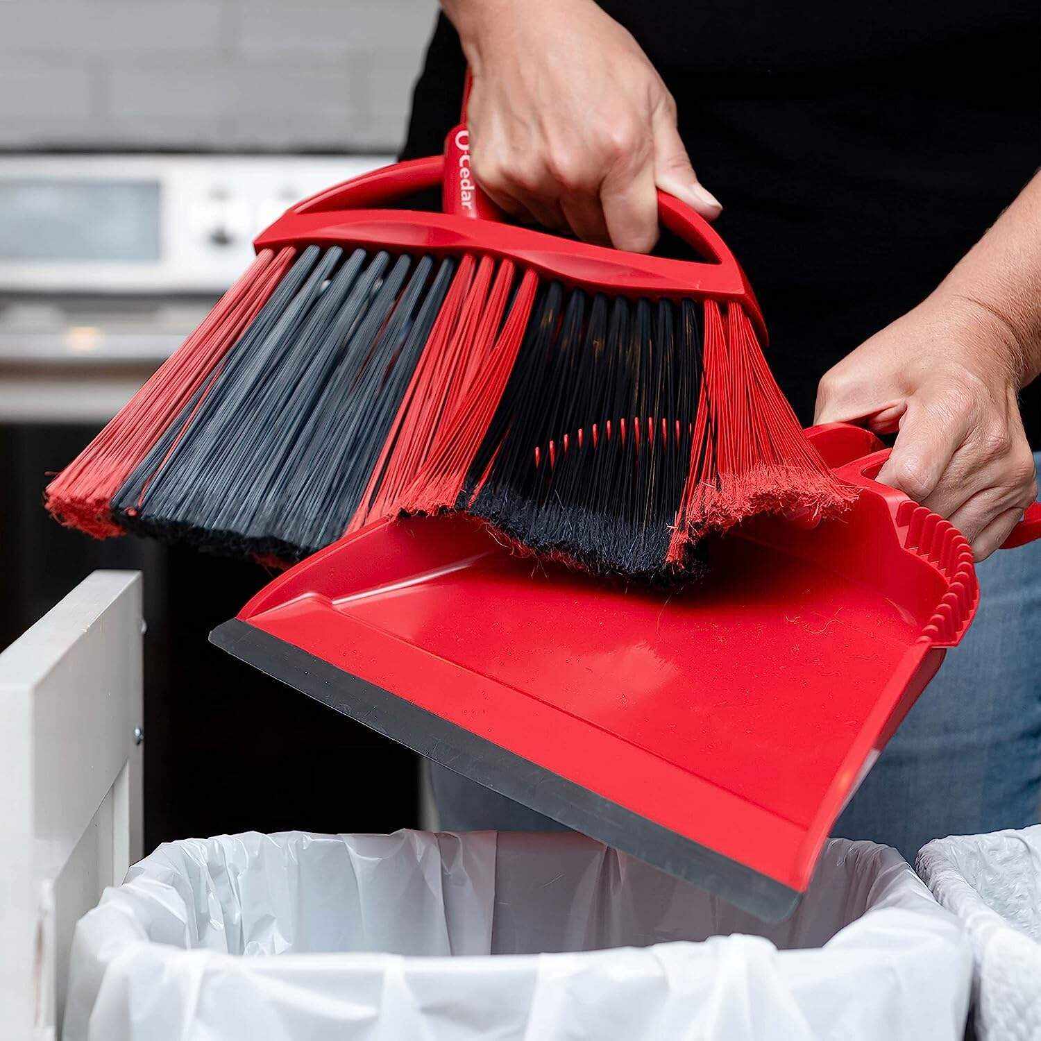 O-Cedar Pet Pro Broom & Step-On Dustpan PowerCorner, Red