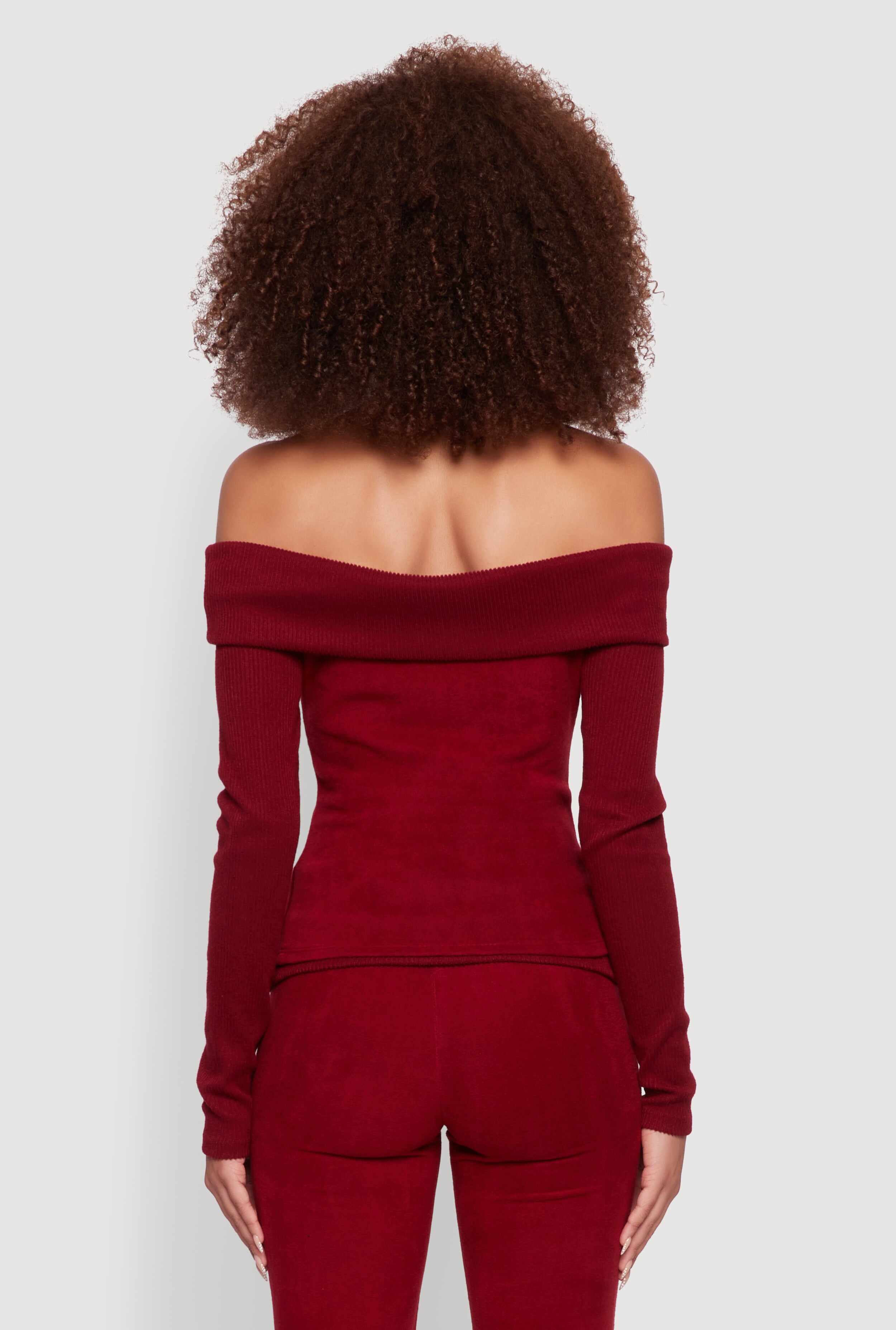 Haute Monde Fold Over Off The Shoulder Long Sleeve Blouse