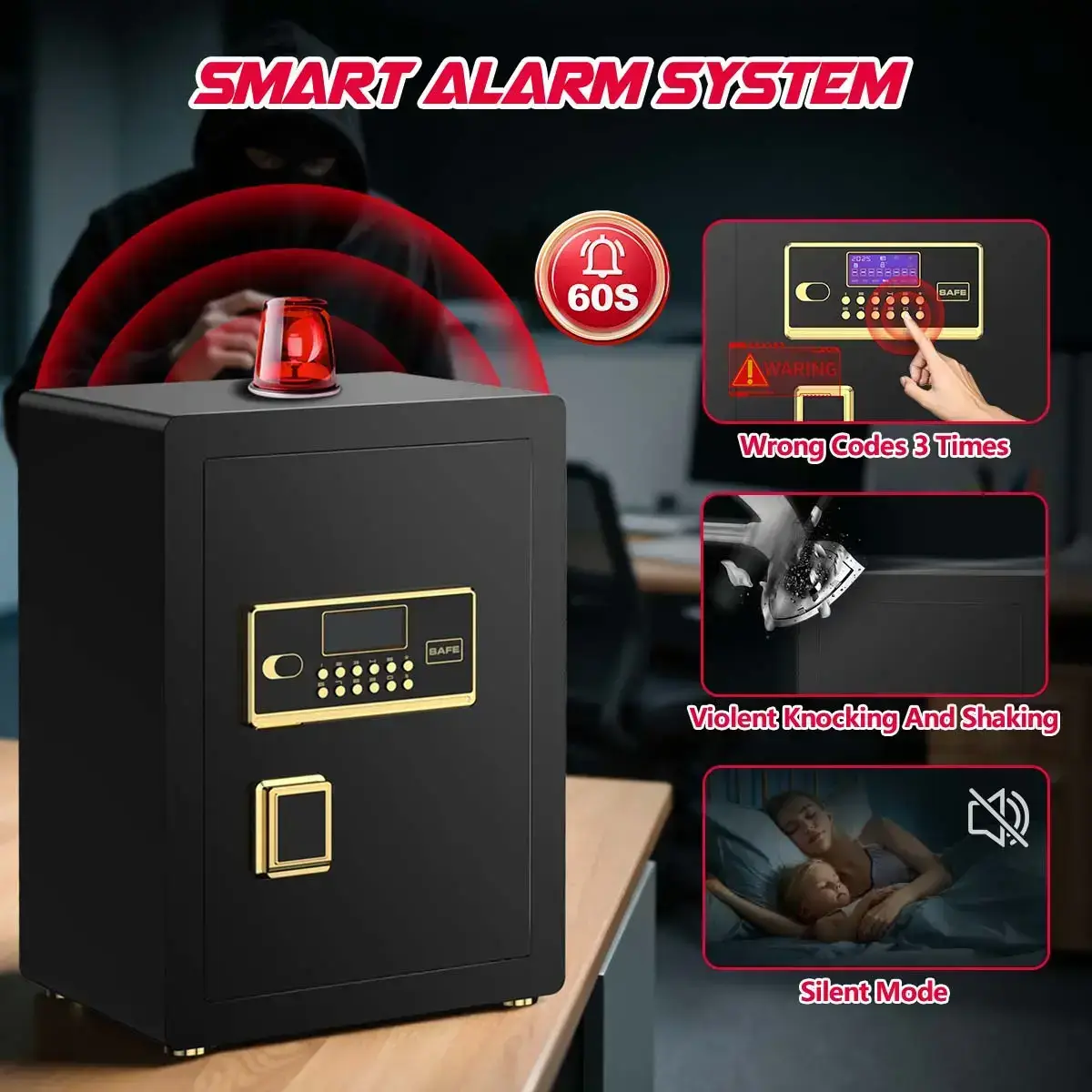 Large Safe Box, Digital Keypad Home Security Safe With Smart Alarm System & Interior Safe Lock Box, for Valuables Spy Gadgets Inner Safe Box with Fireproof Waterproof Bag, New Home Renovation Essentials,Adjustable Shelf