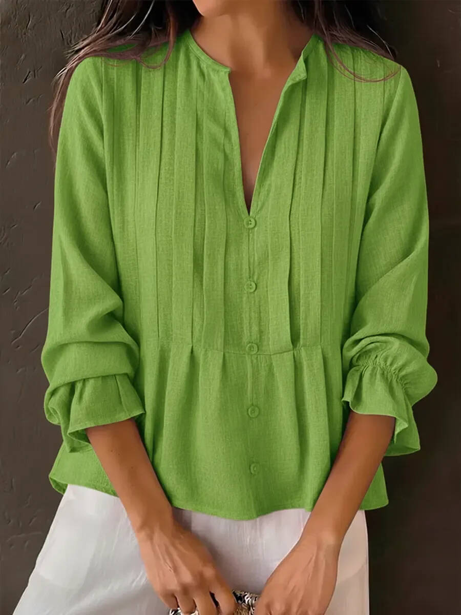 🔥Summer Arrivals🌟Women's Solid Color Cotton And Linen Pleated Top