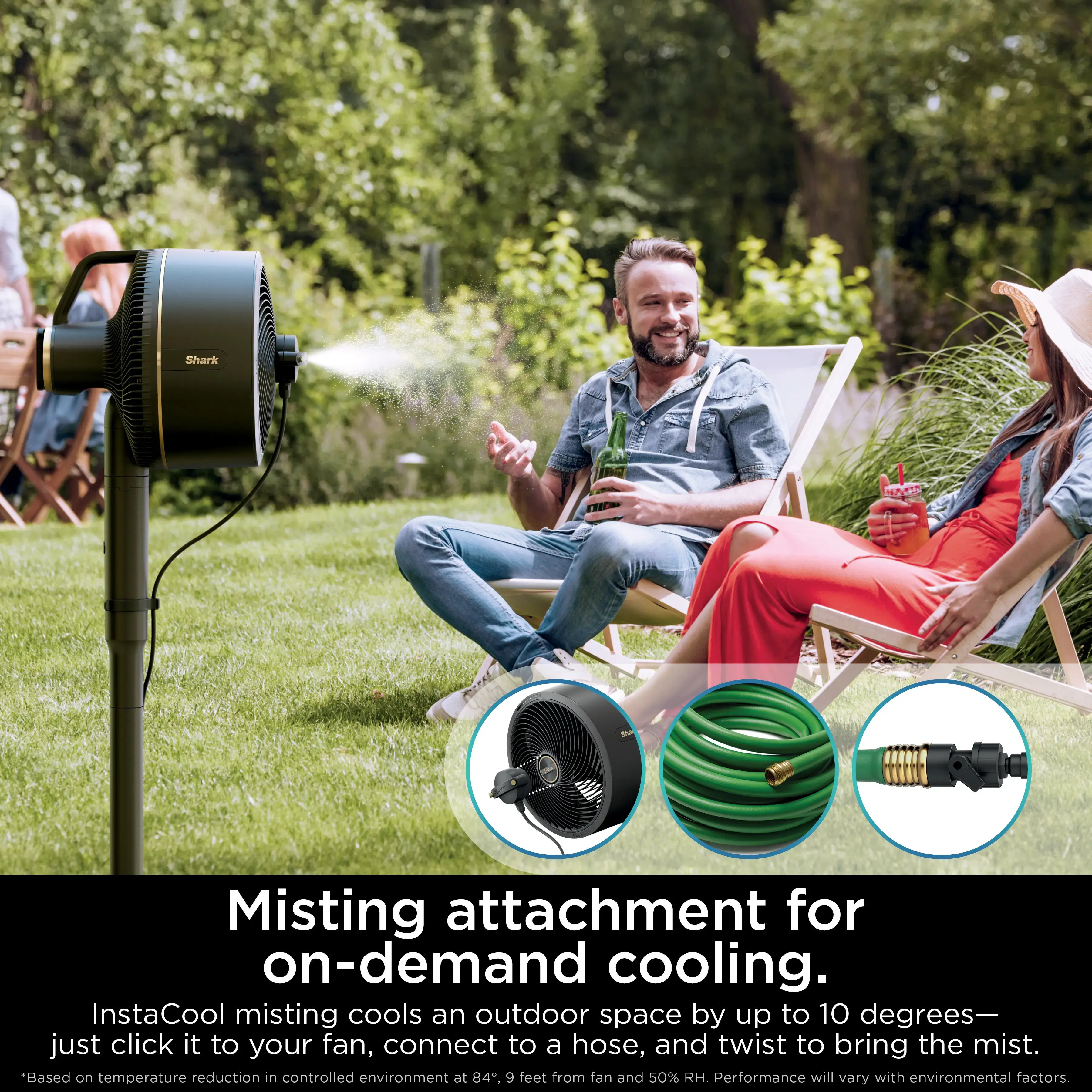 Adjustable Oscillating Fan with Water Misting Cooling Attachment